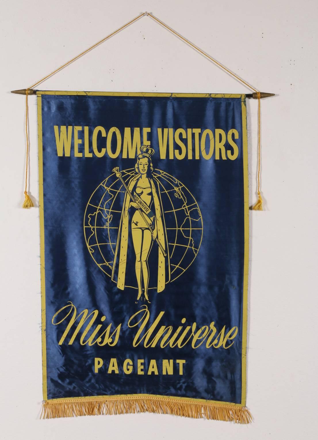 Silk Miss Universe Pageant Welcome Banner, All Original, circa 1952, Long Beach CA For Sale