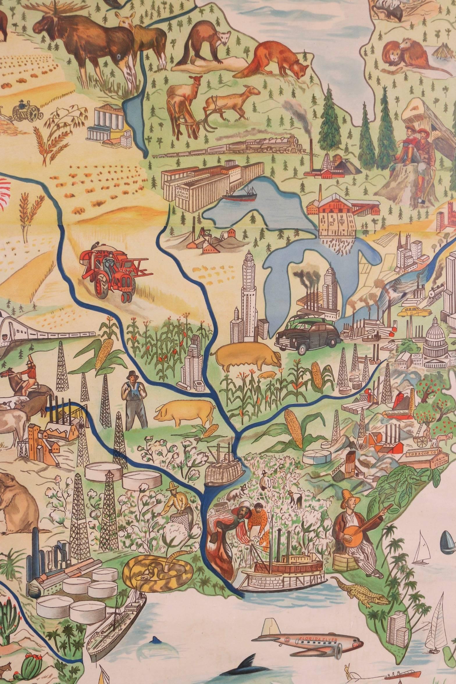 Mid-20th Century Large Pictorial Map of North America by Palmer & Associates, Los Angeles
