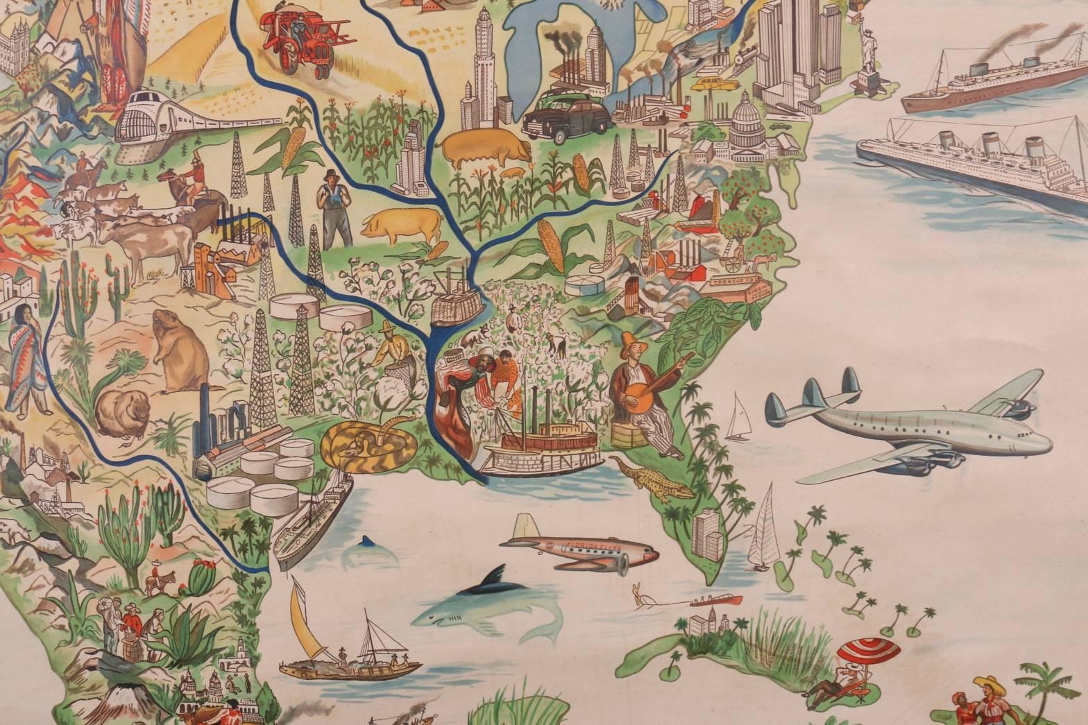Canvas Large Pictorial Map of North America by Palmer & Associates, Los Angeles