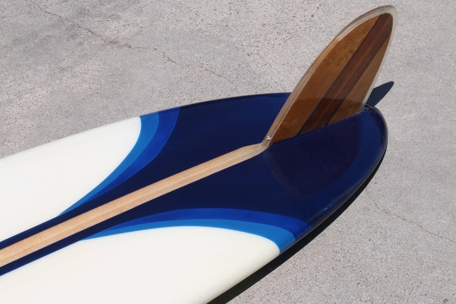 Mid-20th Century 1963 Fully Restored Bing Surfboard, California, Blue, White