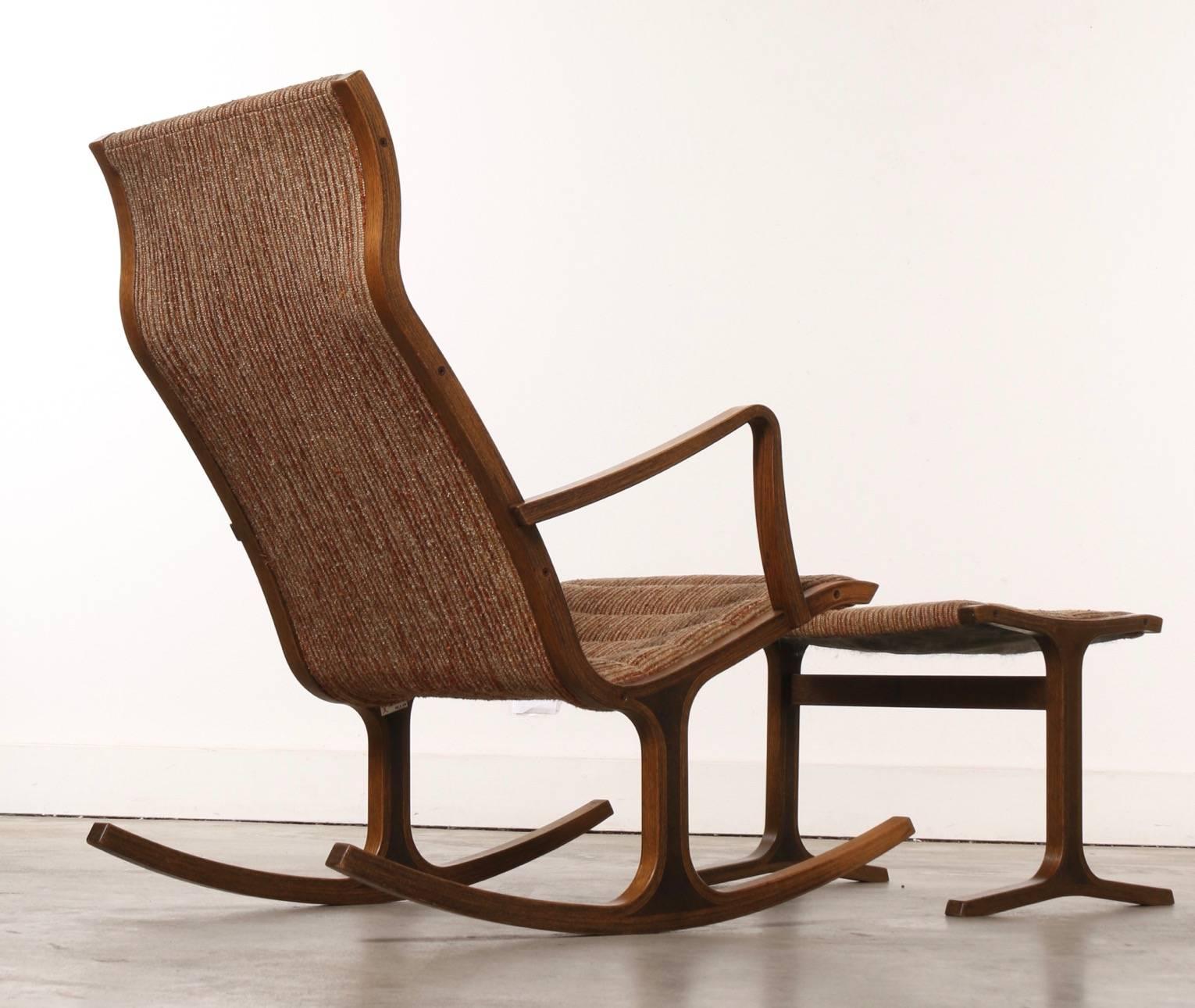 Japanese Heron Rocking Chair and Footstool by Mitsumasa Sugasawa for Tendo Mokko, Japan