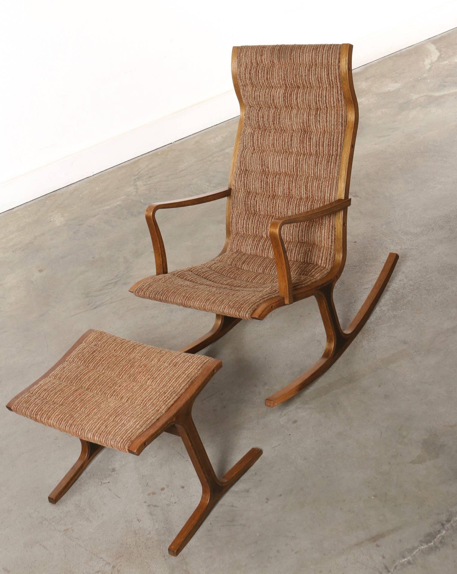 Mid-Century Modern Heron Rocking Chair and Footstool by Mitsumasa Sugasawa for Tendo Mokko, Japan