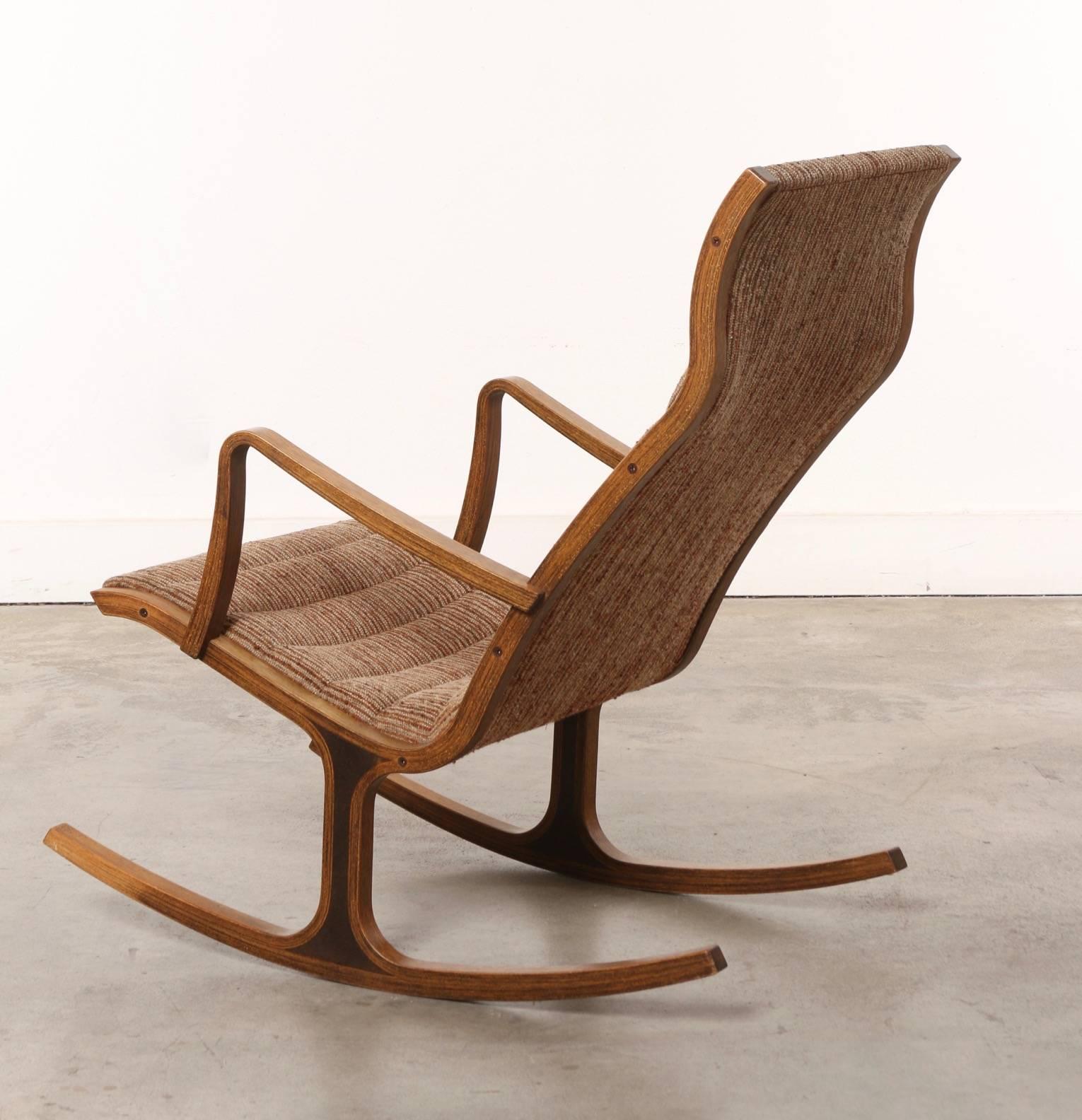Late 20th Century Heron Rocking Chair and Footstool by Mitsumasa Sugasawa for Tendo Mokko, Japan