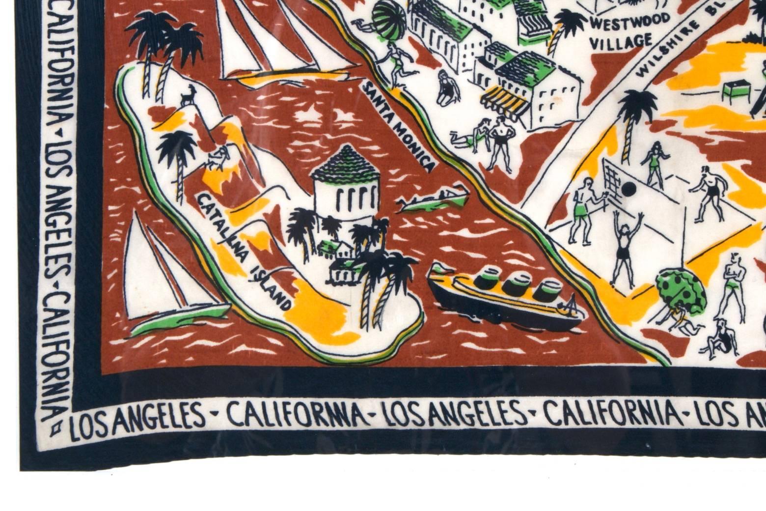American Los Angeles Area, Southern California Pictorial Tourist Scarf, circa 1930s