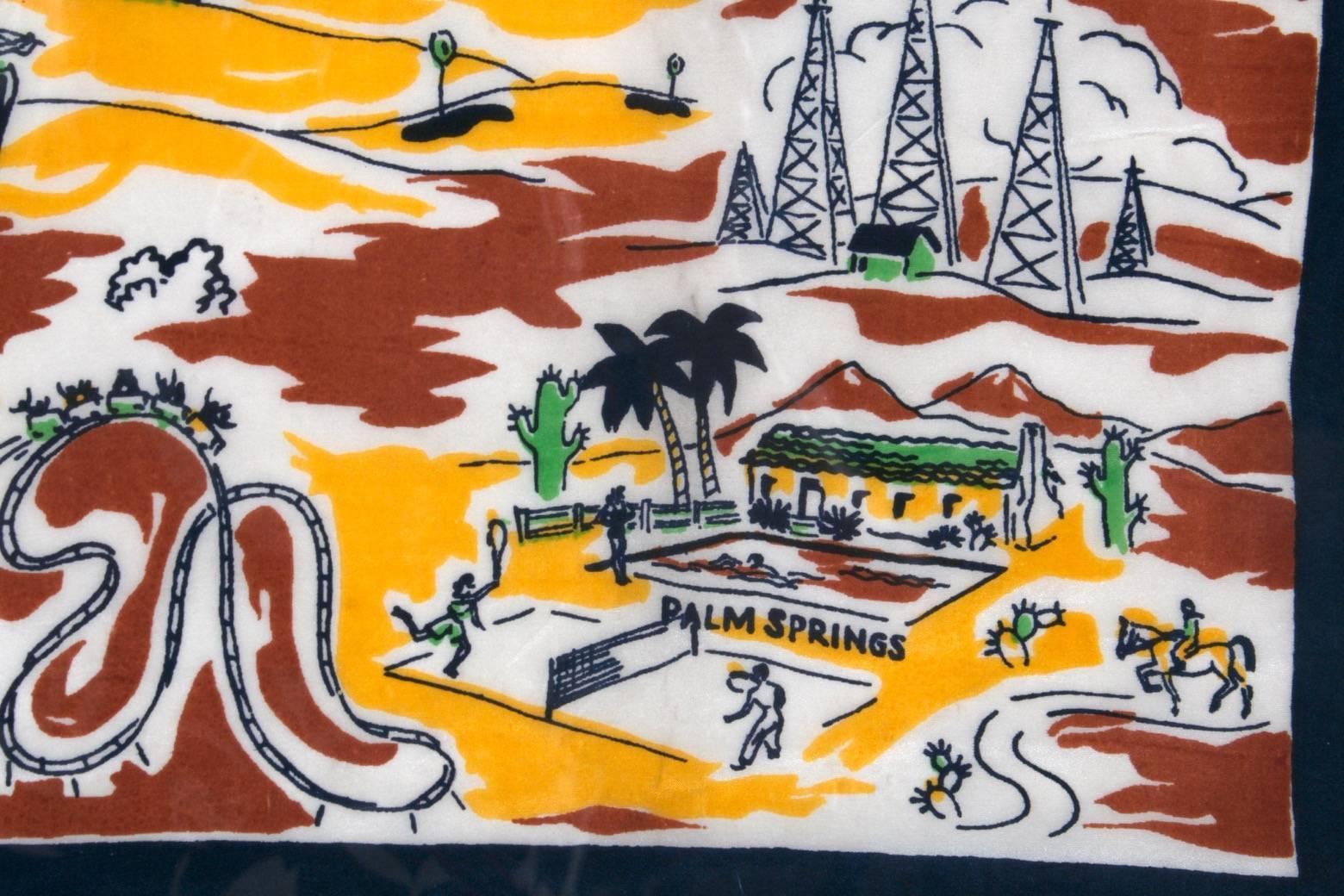 Los Angeles Area, Southern California Pictorial Tourist Scarf, circa 1930s 1