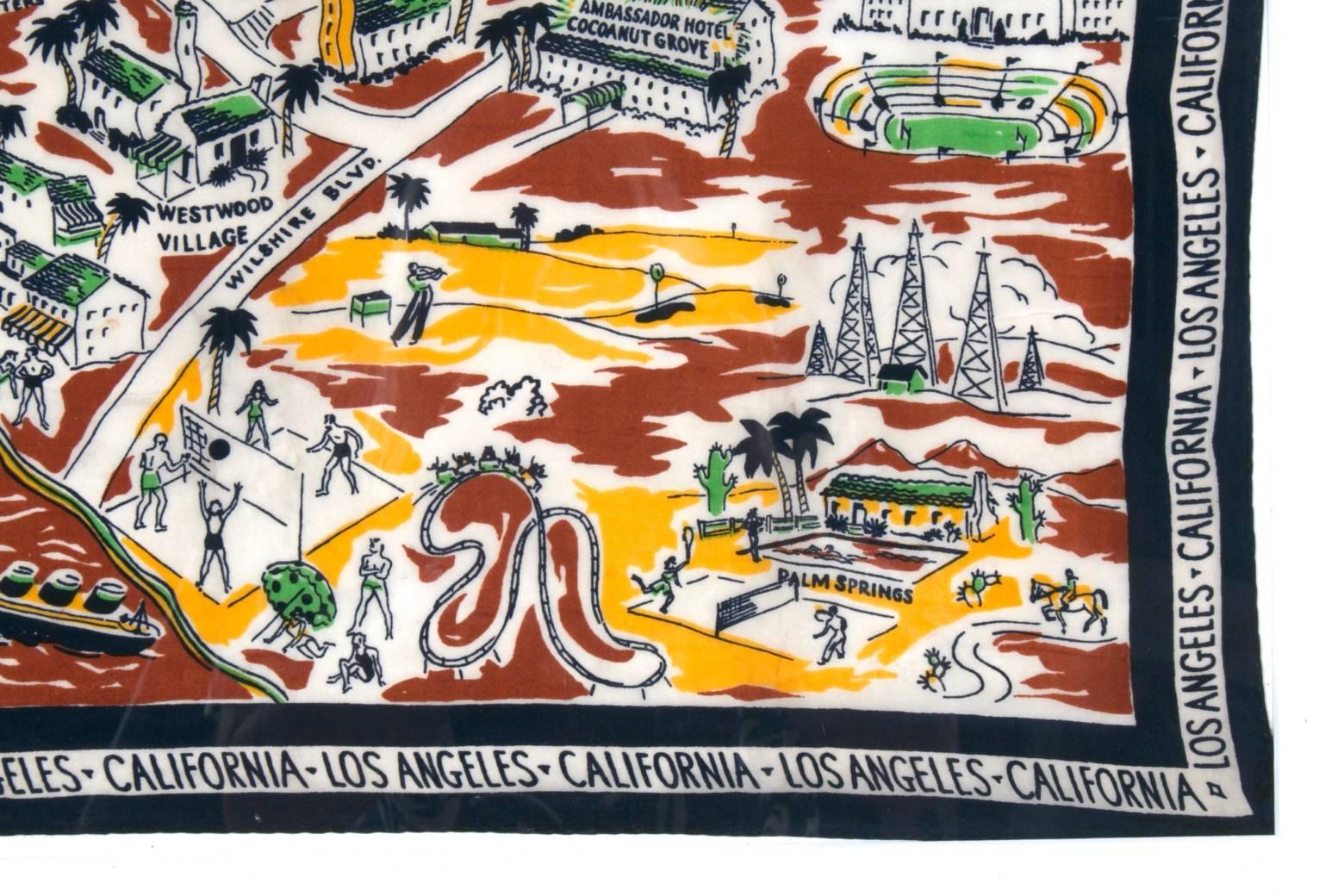 Los Angeles Area, Southern California Pictorial Tourist Scarf, circa 1930s 4