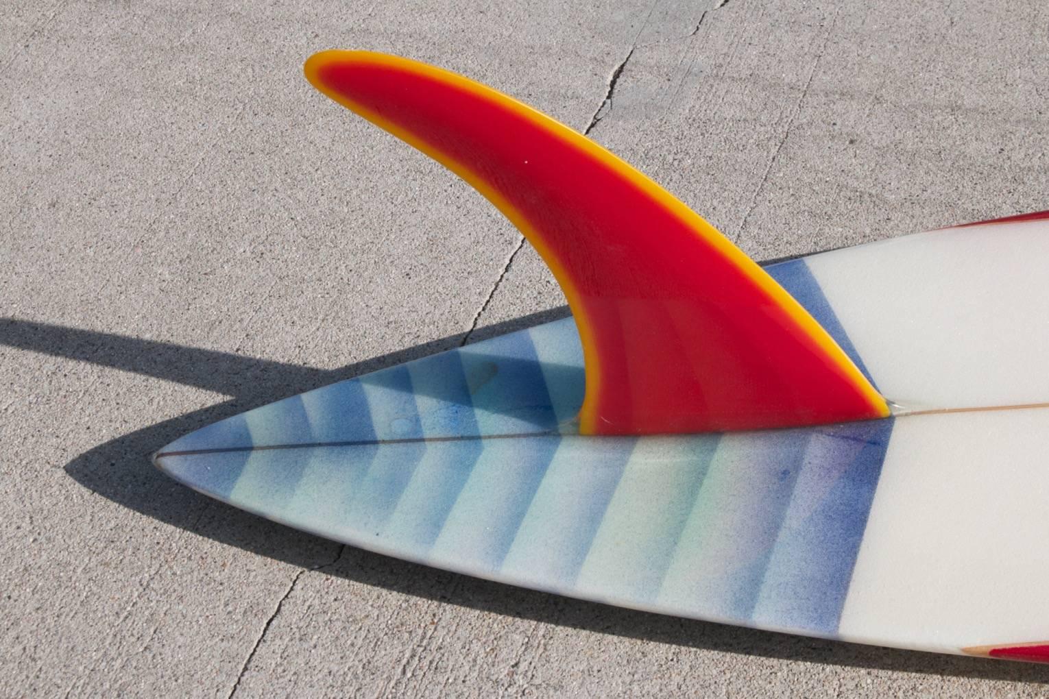 American Mike Hynson Hand Shaped Rainbow, Big Wave Gun Surfboard, Artwork by Eilers, New For Sale