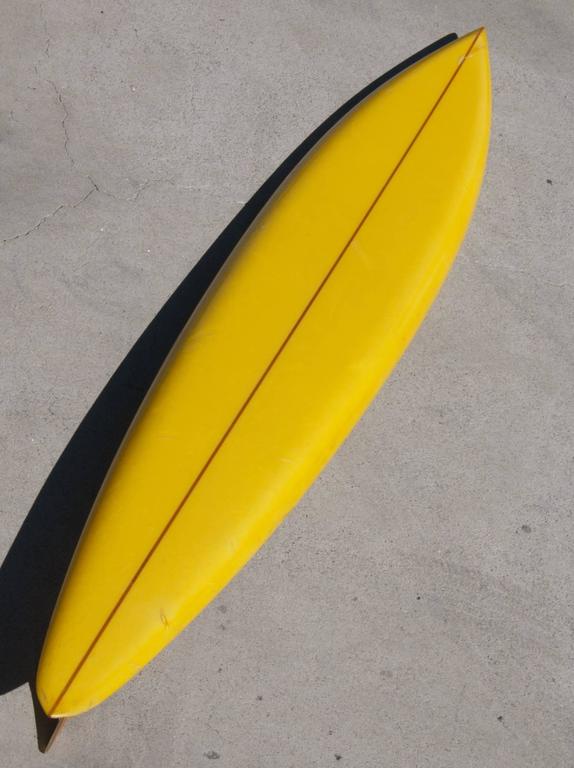 Super Narrow Yellow Rocket Big Wave Gun Surfboard, 1975 by Pat O'neill