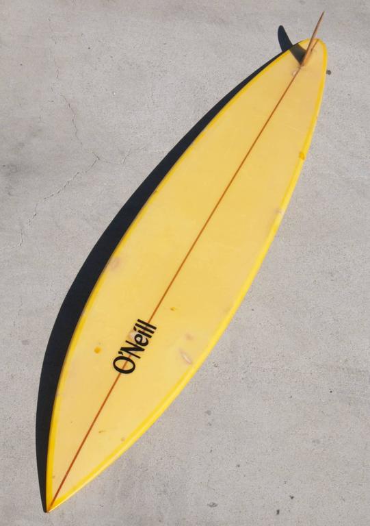 Super Narrow Yellow Rocket Big Wave Gun Surfboard, 1975 by Pat O'neill
