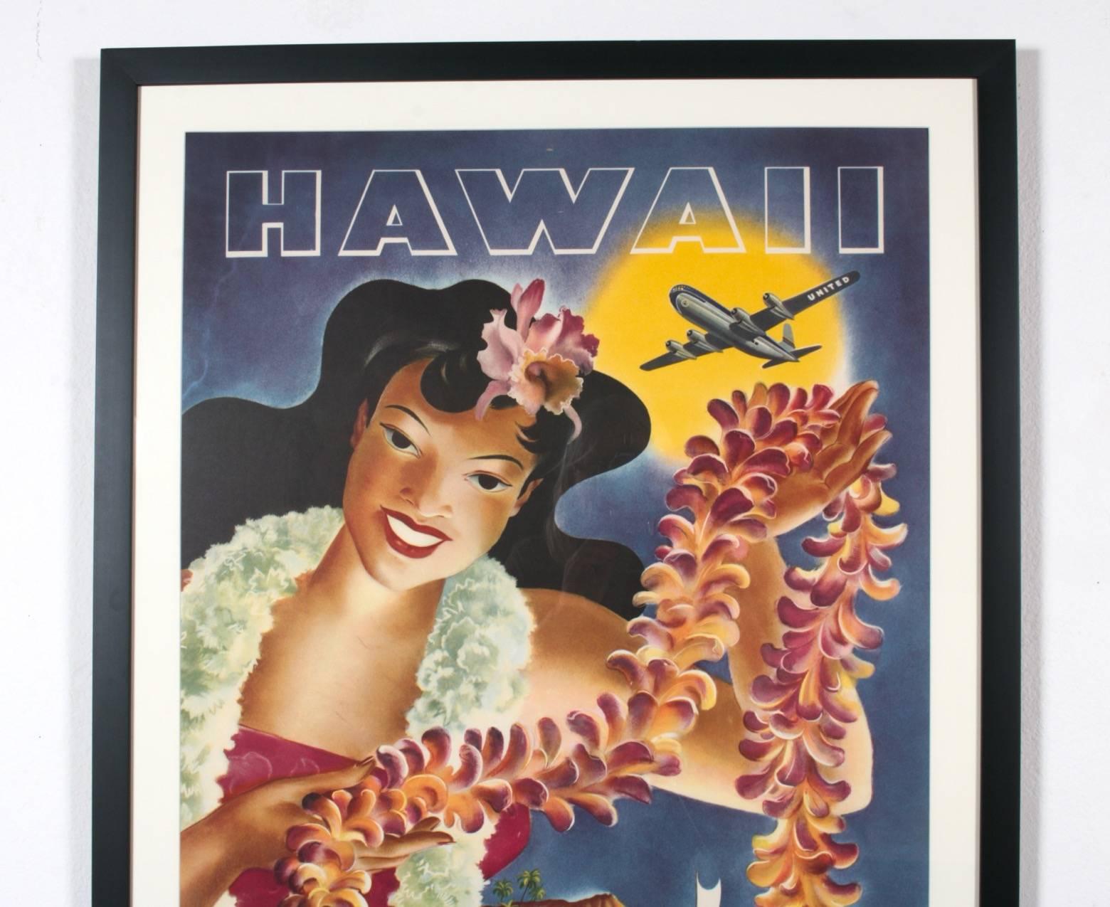 American Hawaii Travel Advertising Poster ORIGINAL 1949 United Airlines Hula Girl, Feher 
