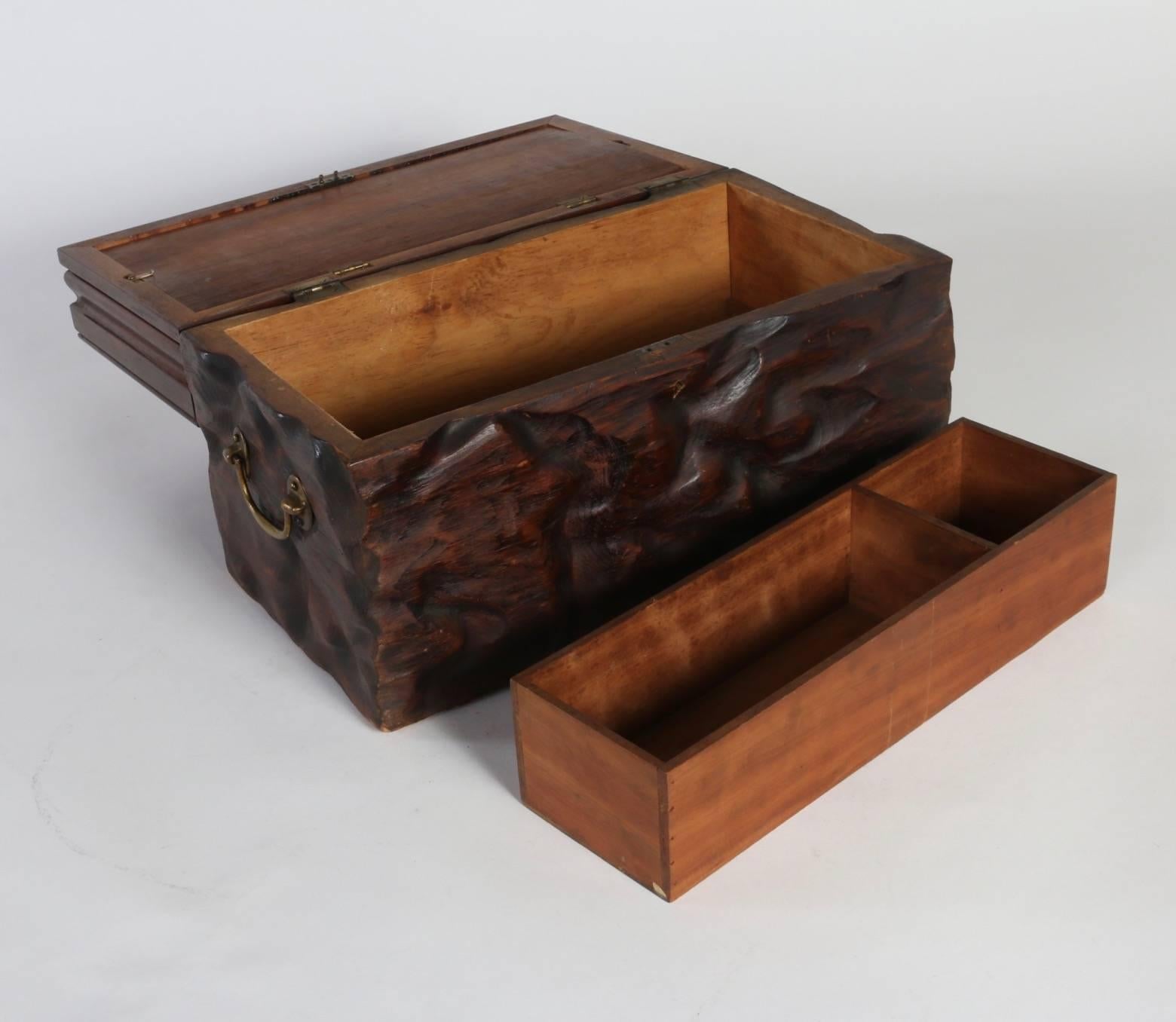 American Wooden Box with Marquetry Top, circa 1890 For Sale
