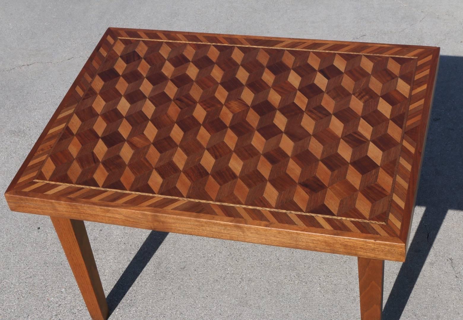 Geometric Marquetry Coffee Table and Side Table Set in the Style of M.C. Escher 2