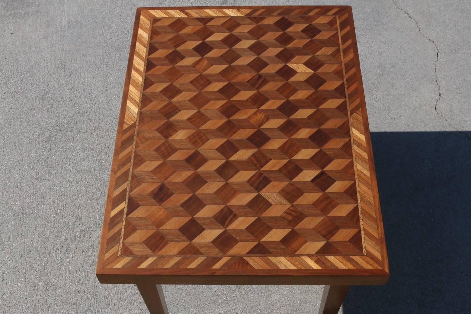 Geometric Marquetry Coffee Table and Side Table Set in the Style of M.C. Escher 3