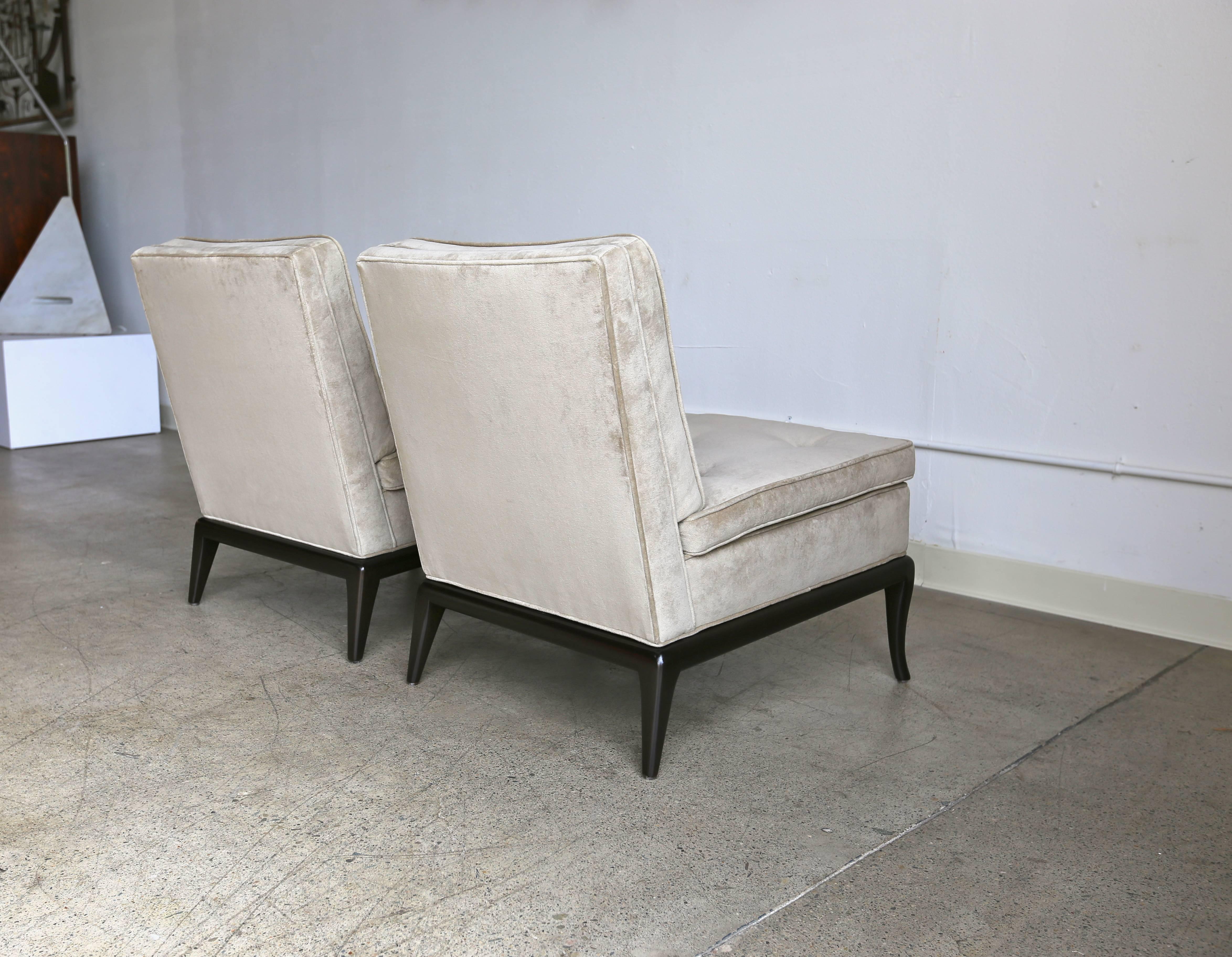 Ebonized Pair of Slipper Chairs by T.H. Robsjohn-Gibbings for Widdicomb