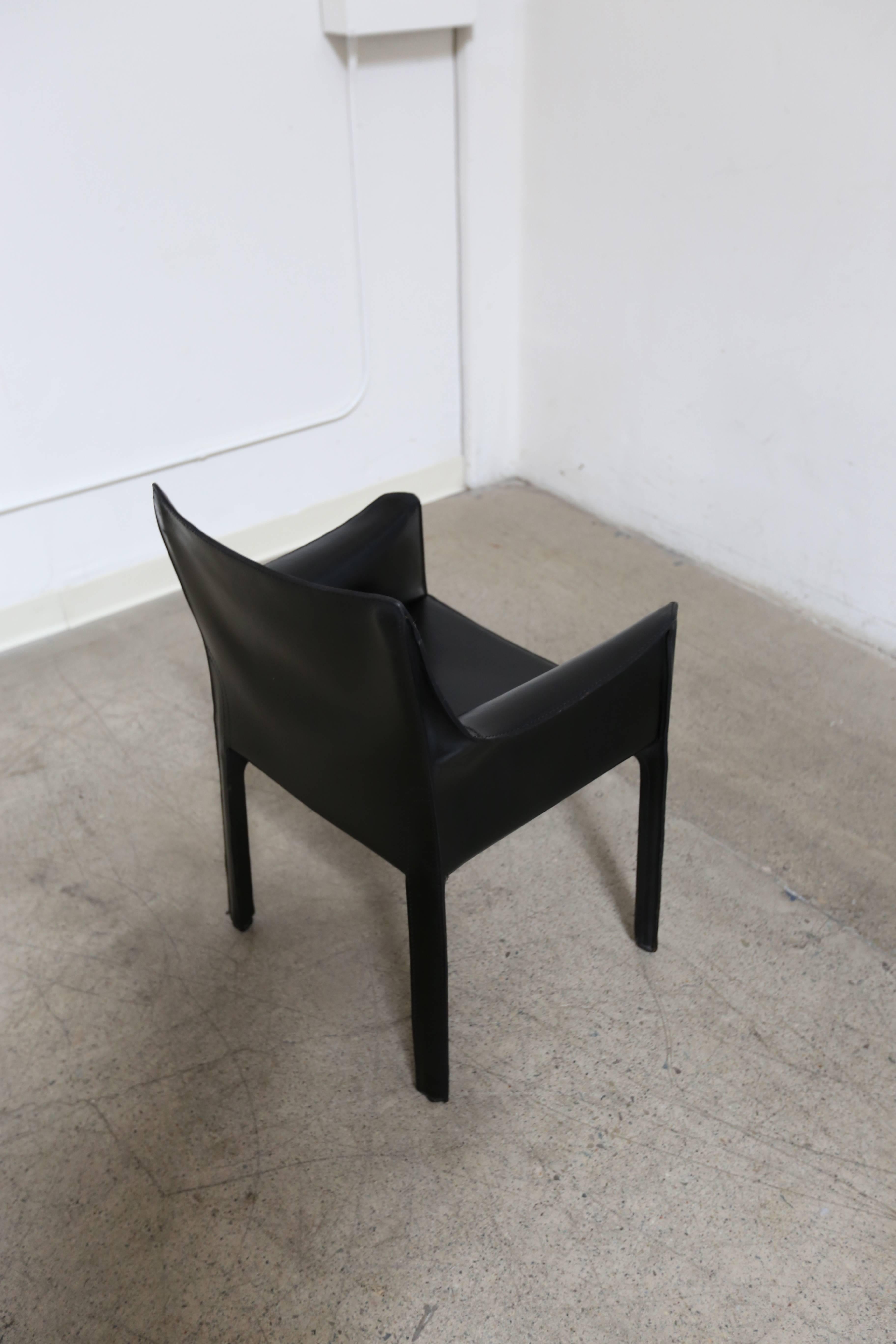 Italian Set of Four Black Cab Armchairs by Mario Bellini for Cassina