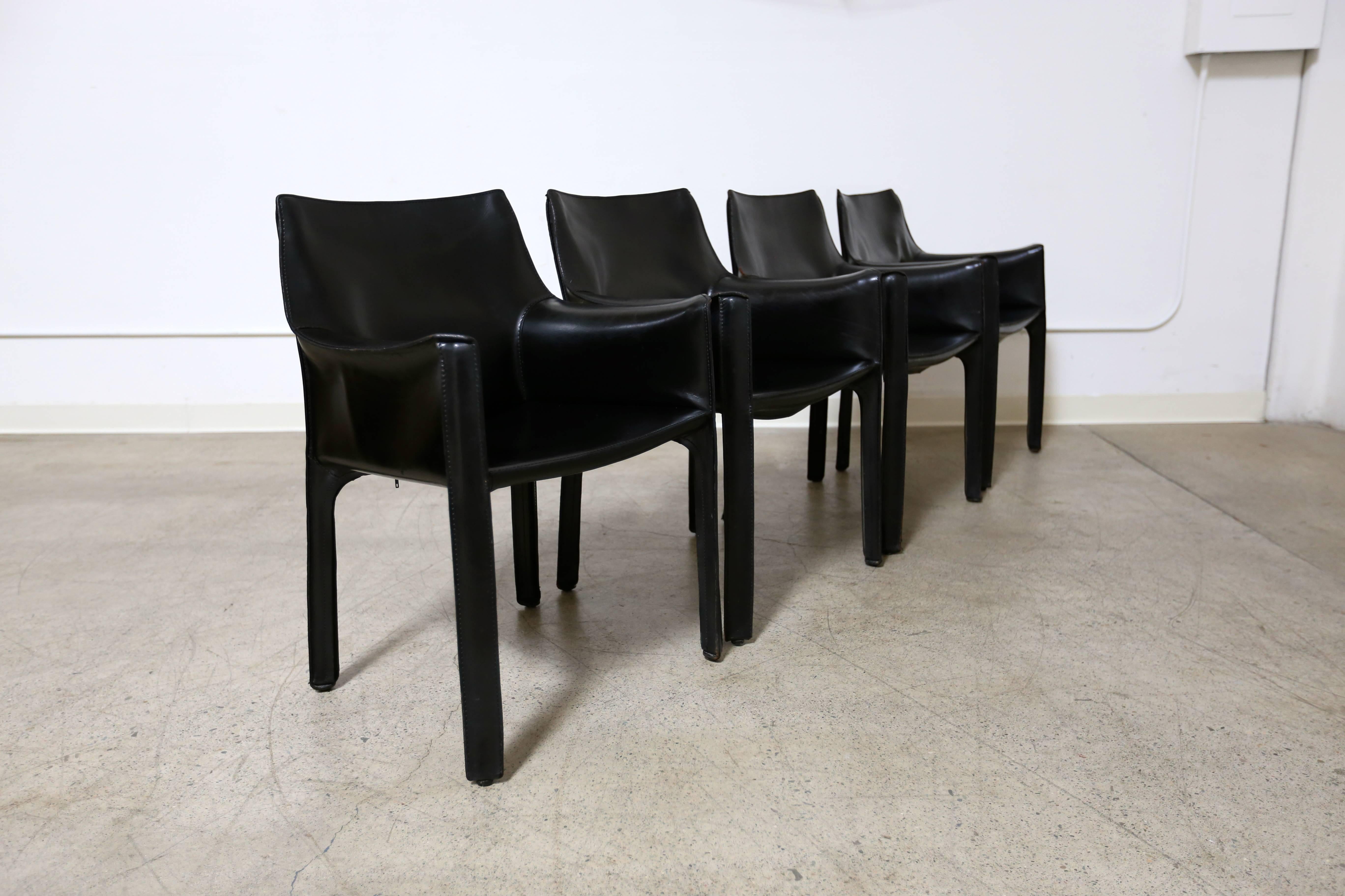 20th Century Set of Four Black Cab Armchairs by Mario Bellini for Cassina