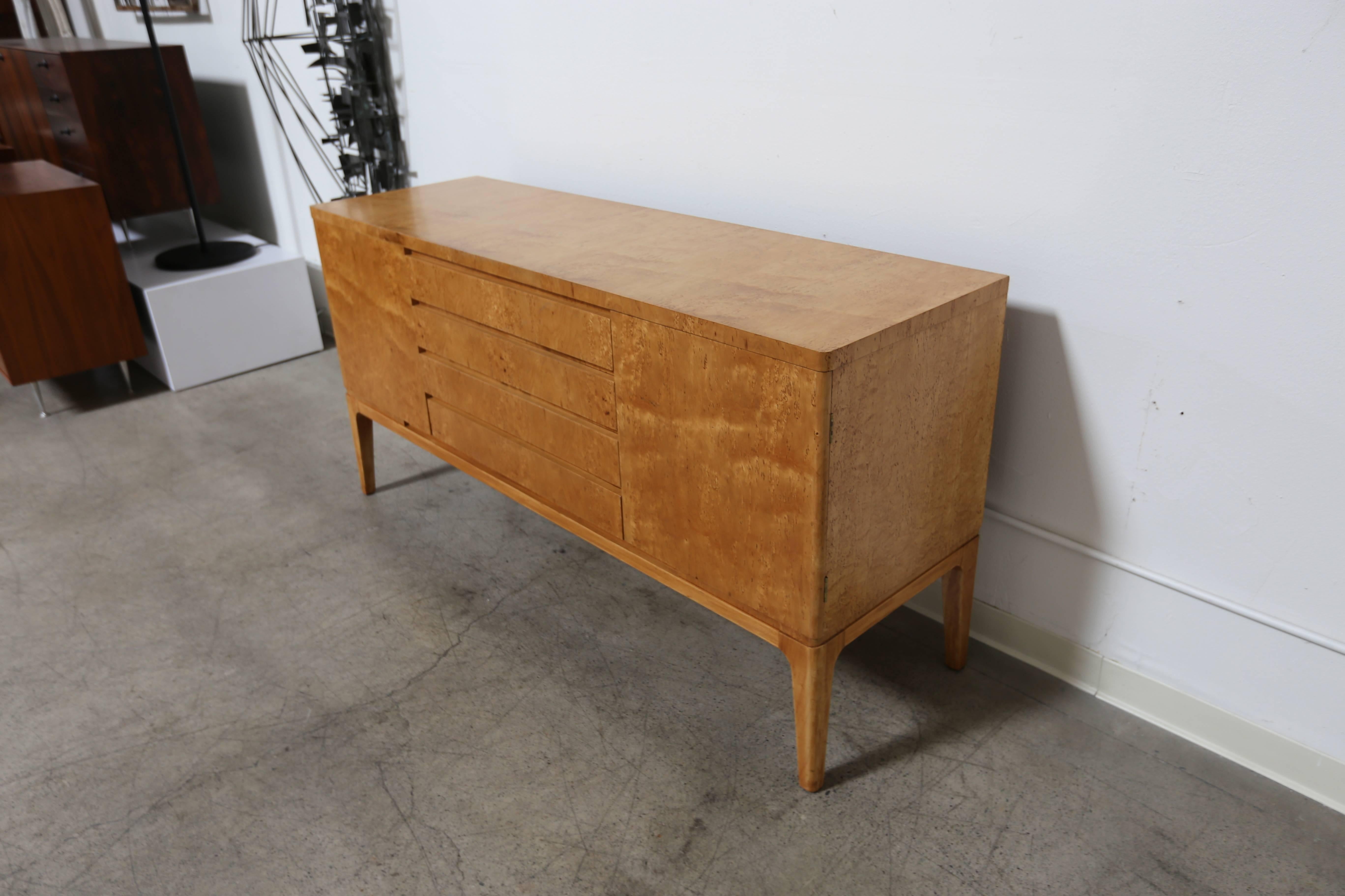 Mid-Century Modern Karelian Birch Burl Wood Credenza