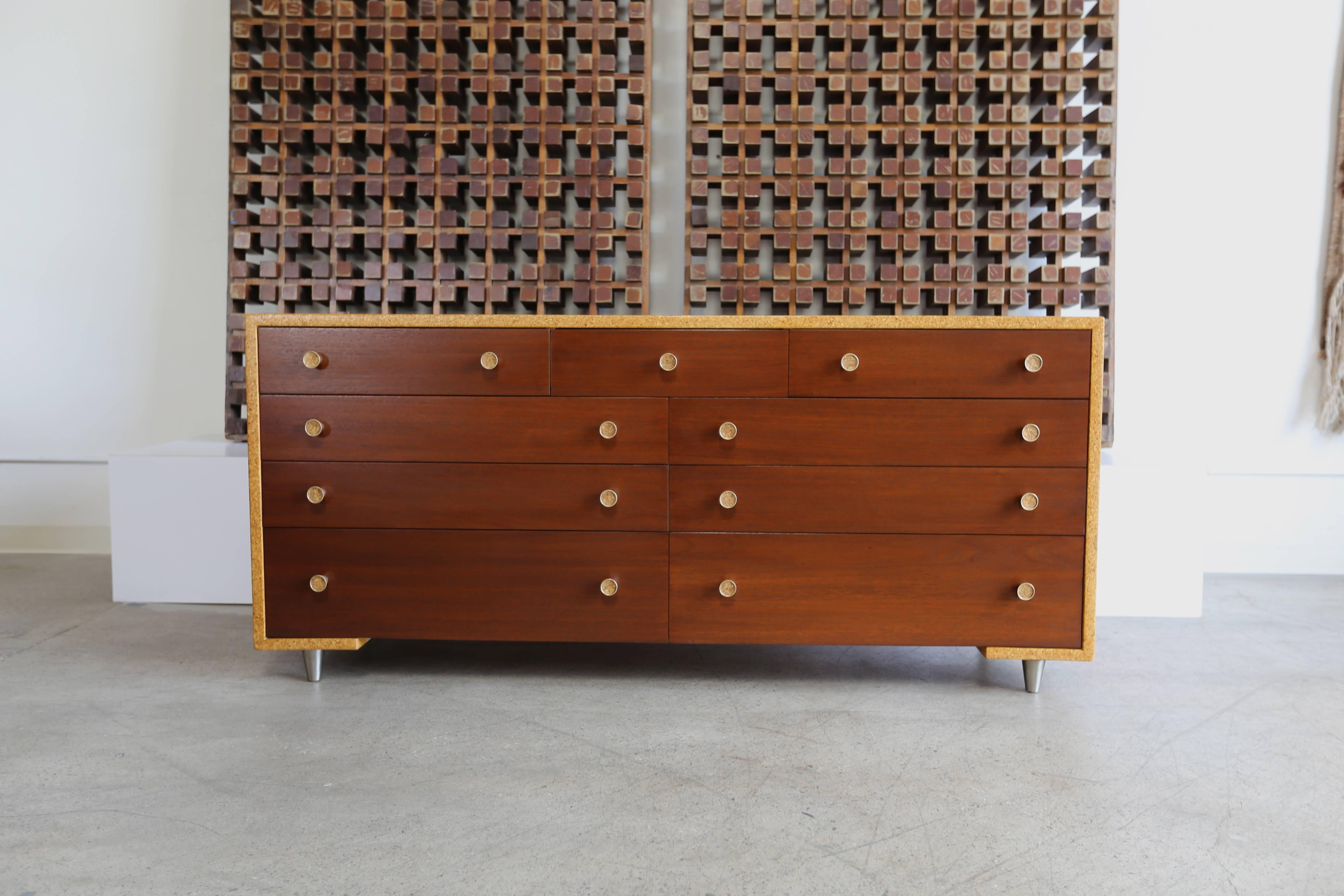 Mid-Century Modern Cork and Mahogany Dresser by Paul Frankl