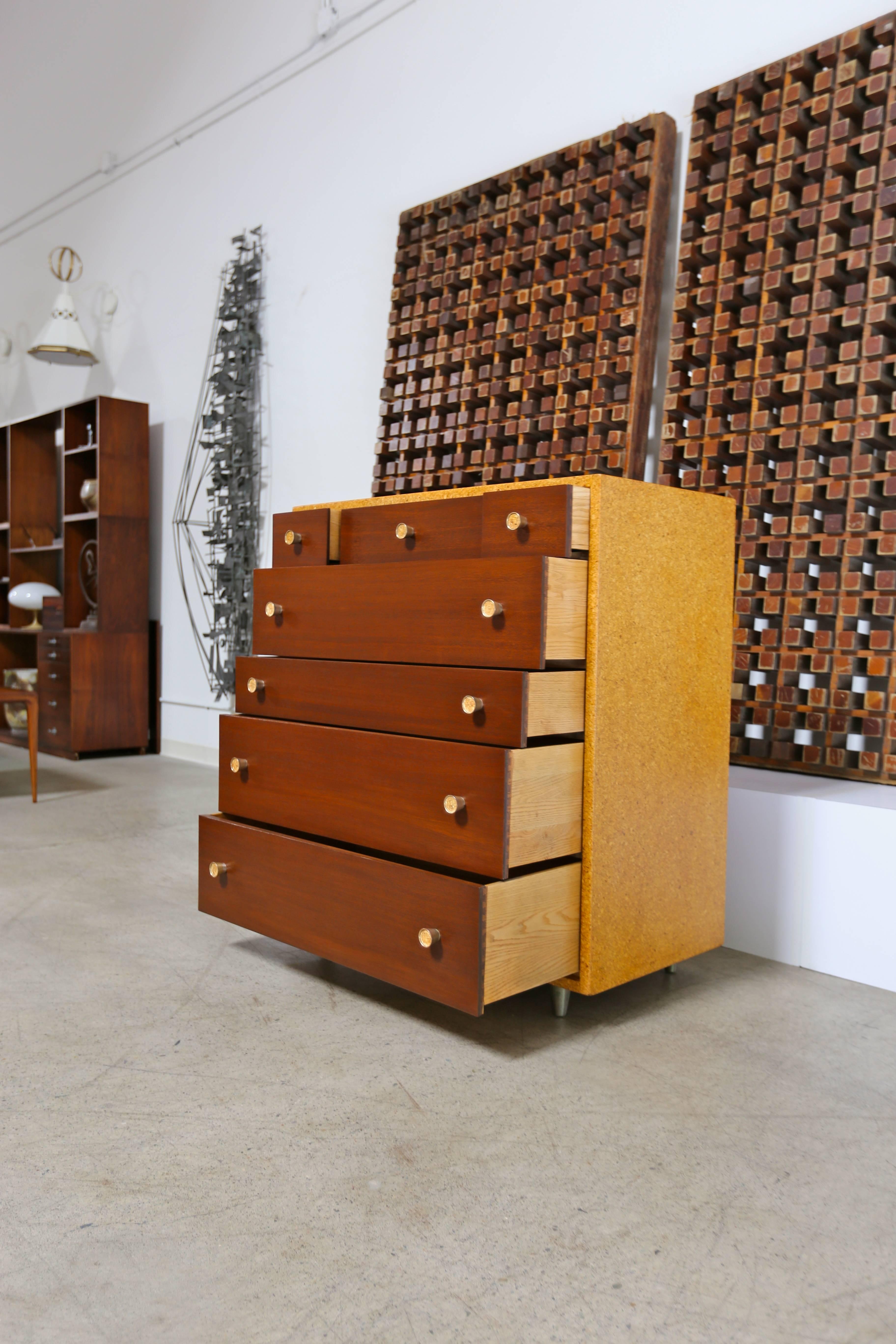 Cork and Mahogany Tall Chest by Paul Frankl In Good Condition In Costa Mesa, CA