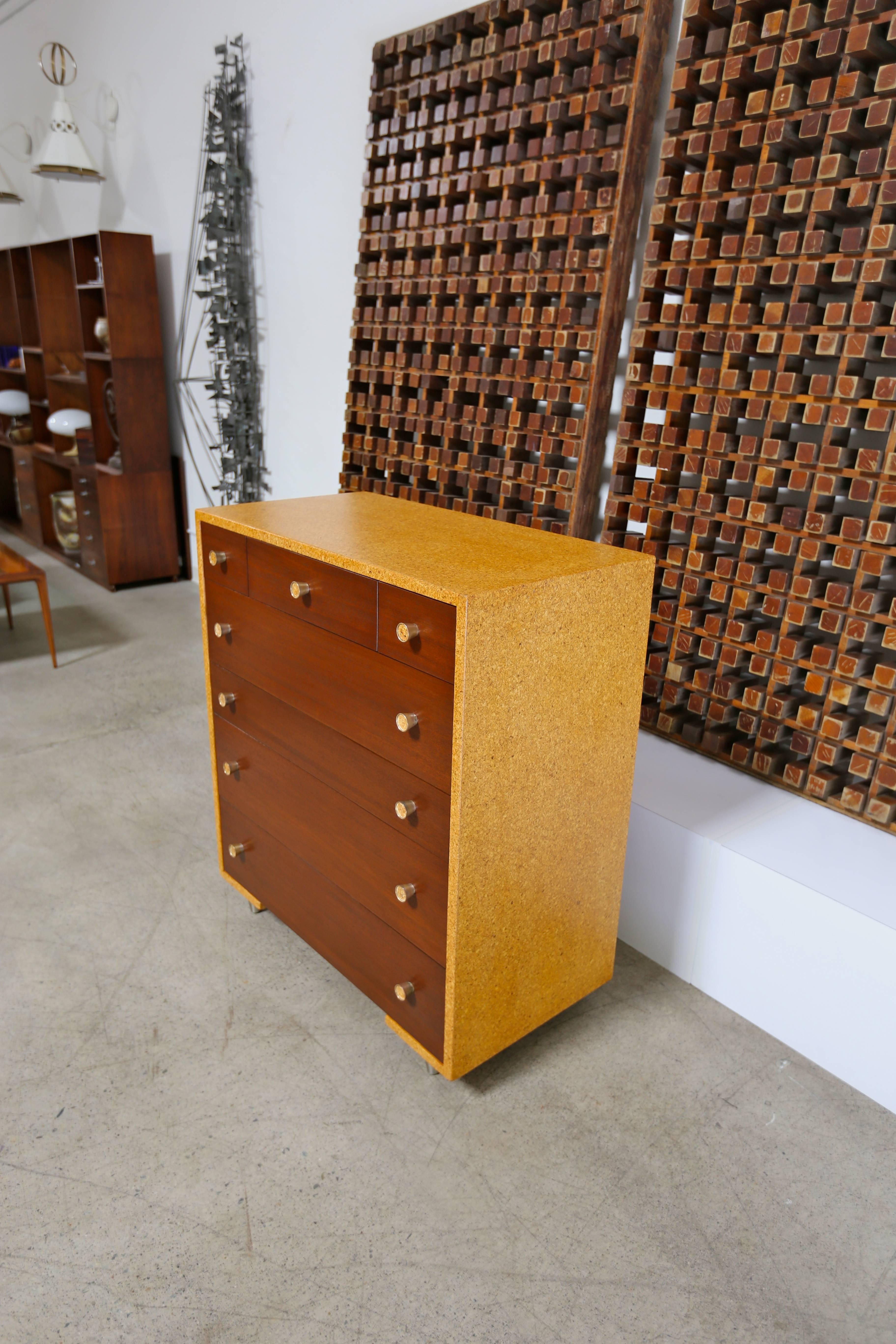 Mid-Century Modern Cork and Mahogany Tall Chest by Paul Frankl