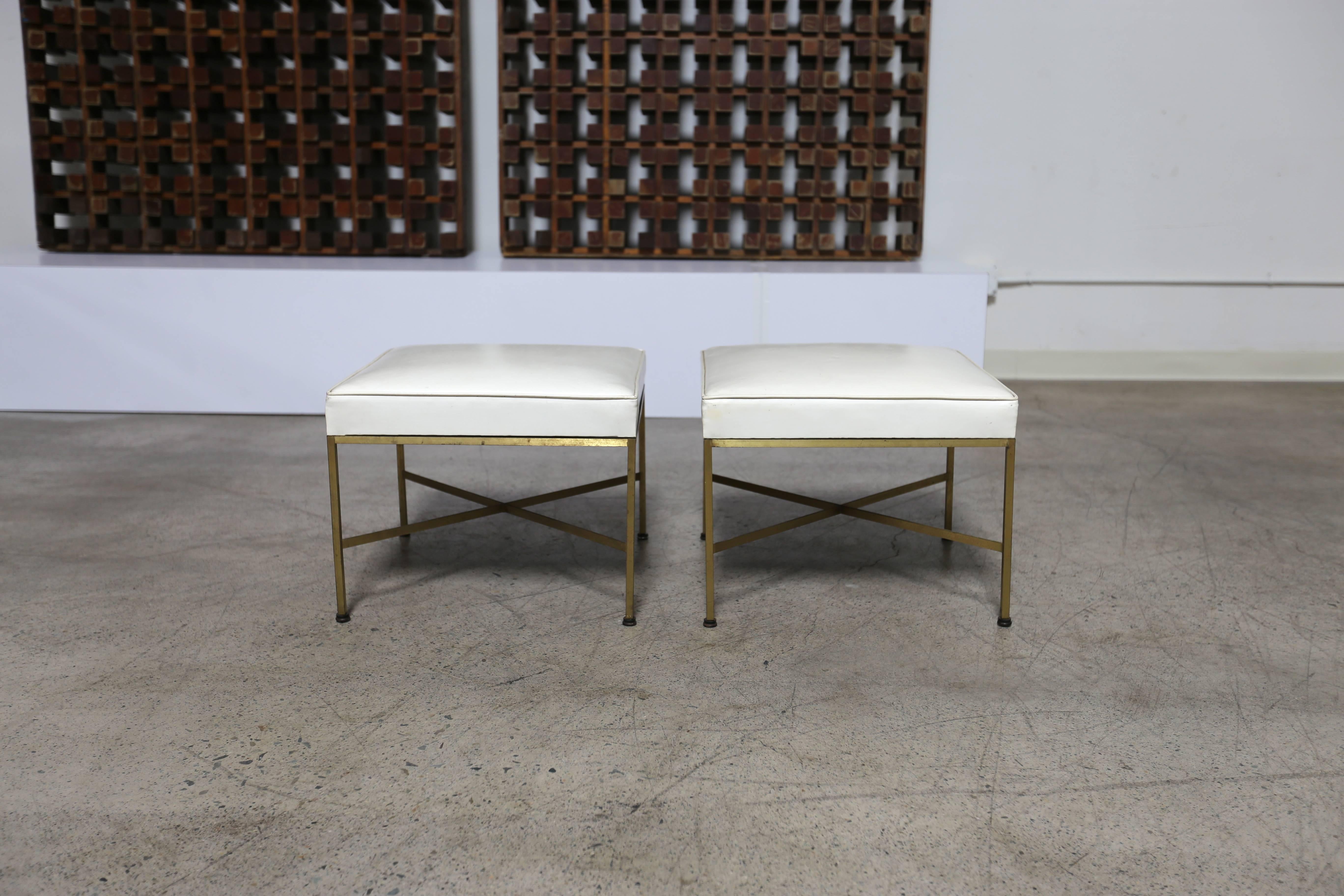Pair of brass X base stools Paul McCobb for Directional Furniture Co.