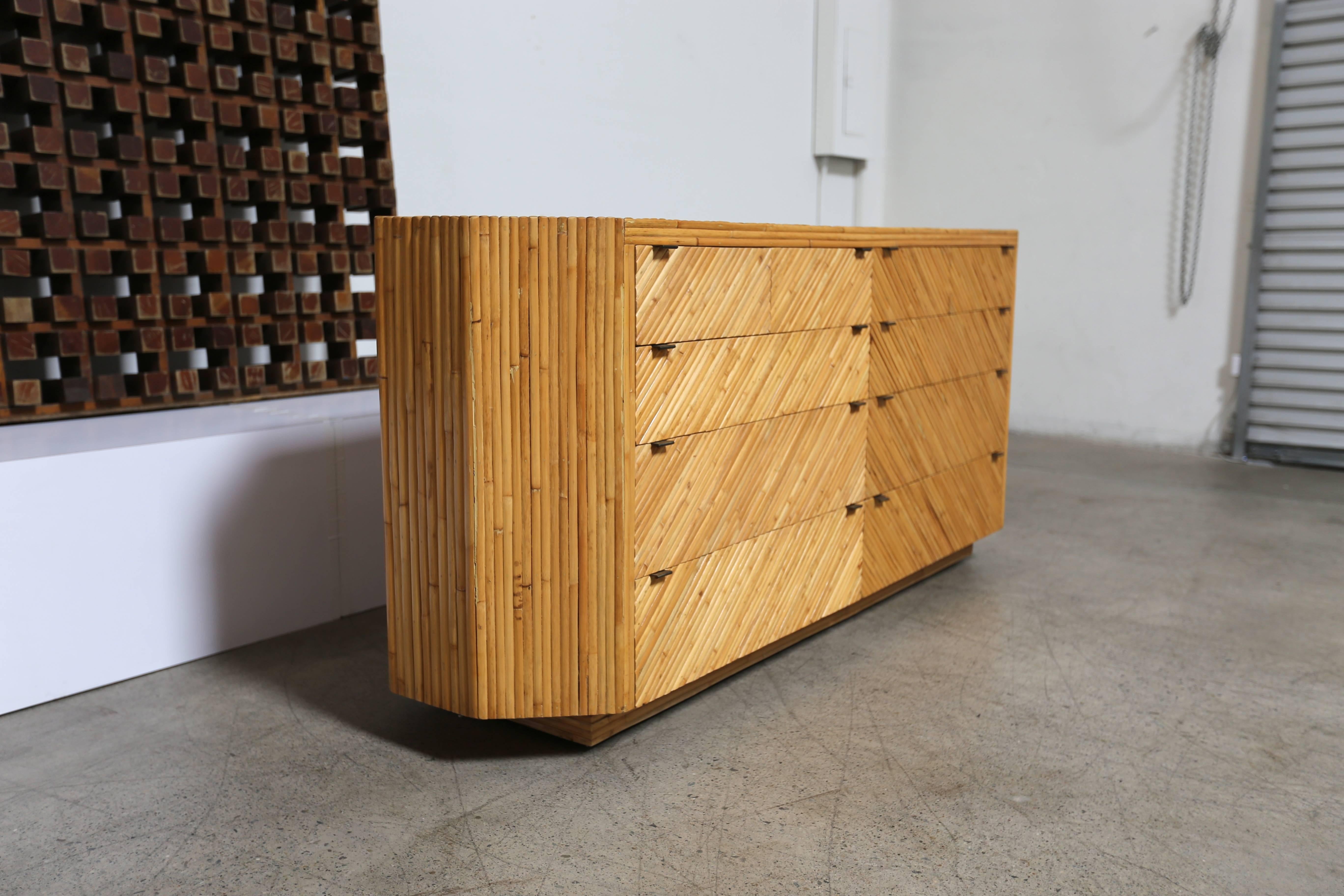 Mid-Century Modern Ten-Drawer Bamboo Dresser