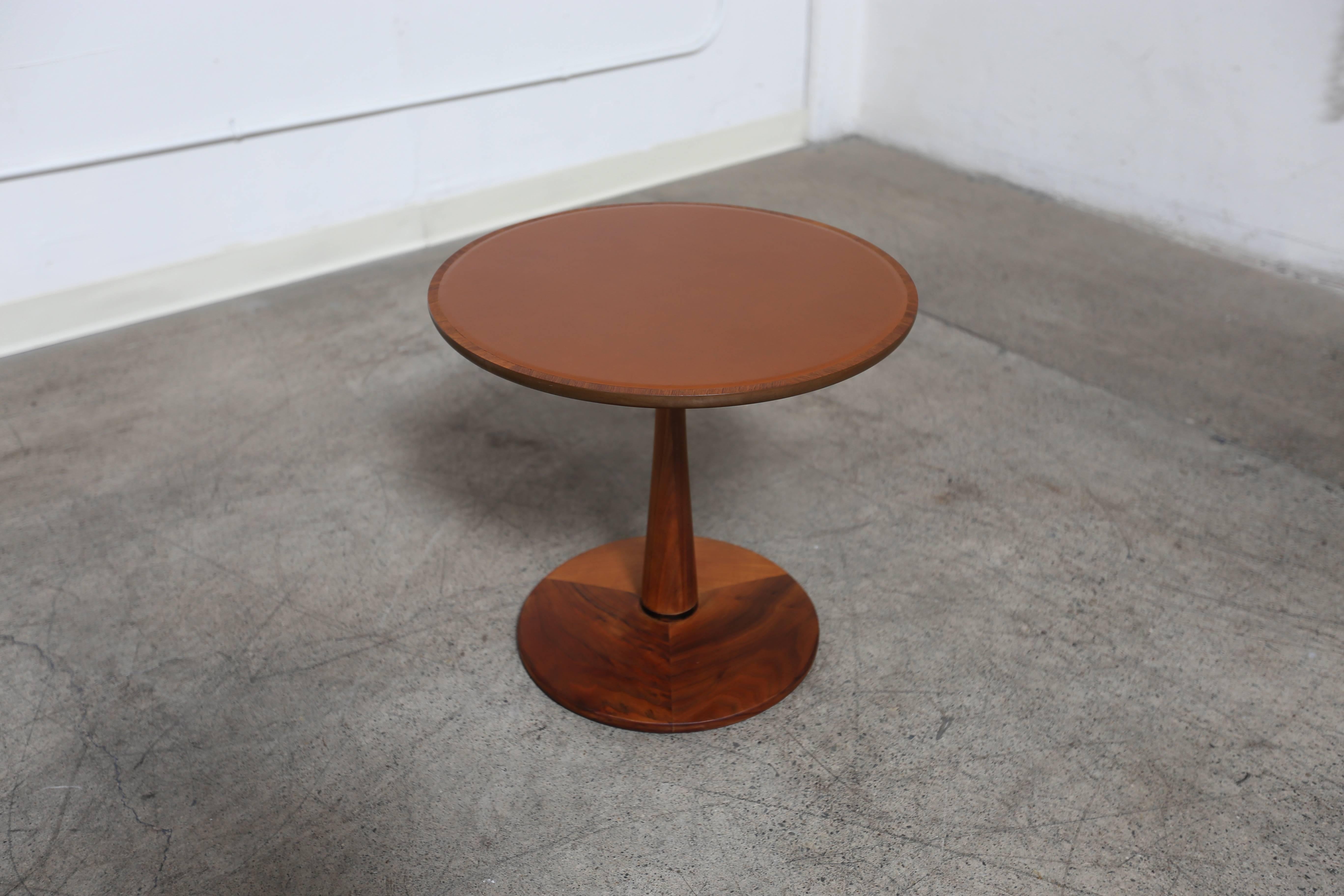 Walnut and Leather Side Table by Kipp Stewart In Good Condition In Costa Mesa, CA