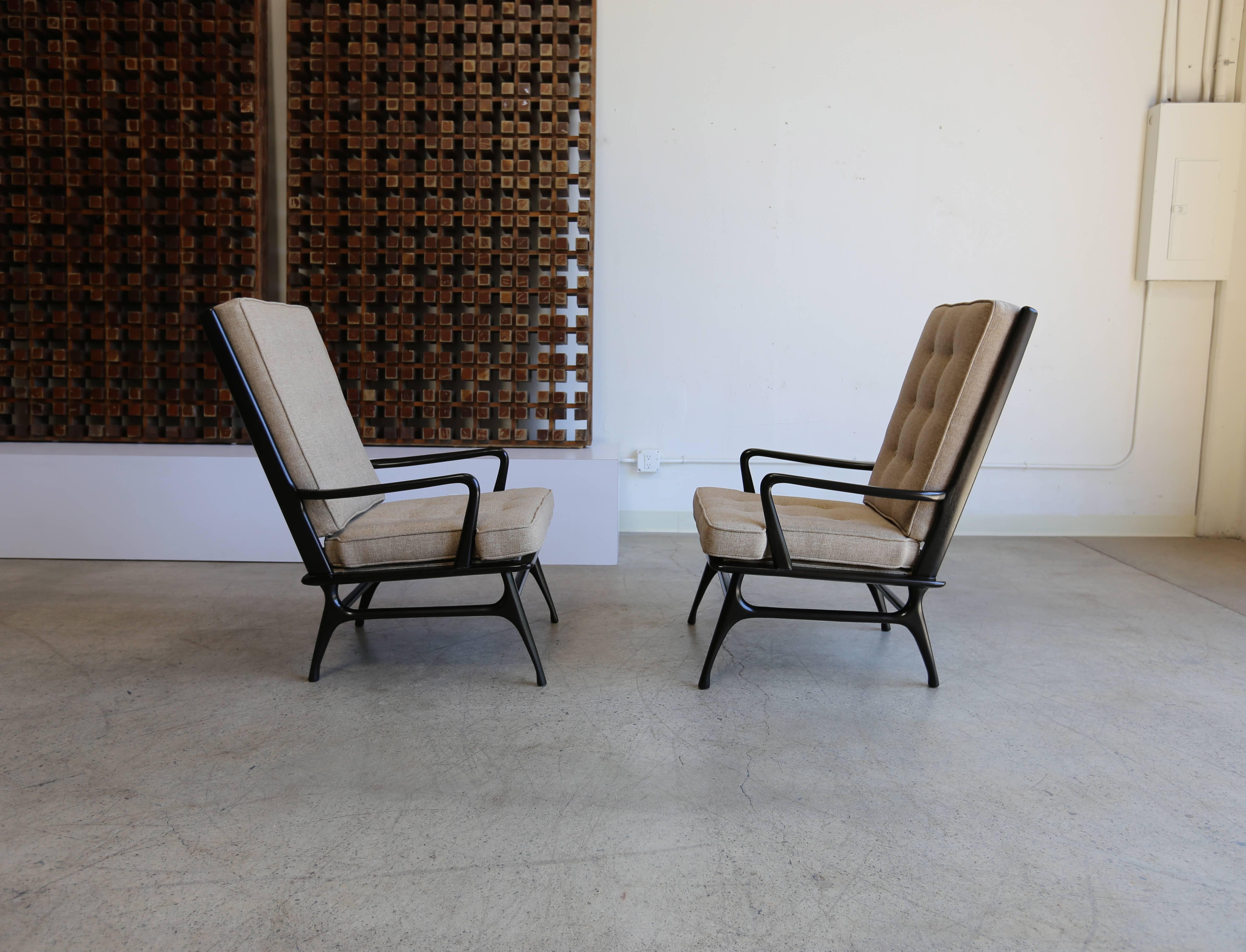 Mid-Century Modern Pair of Sculptural High Back Lounge Chairs