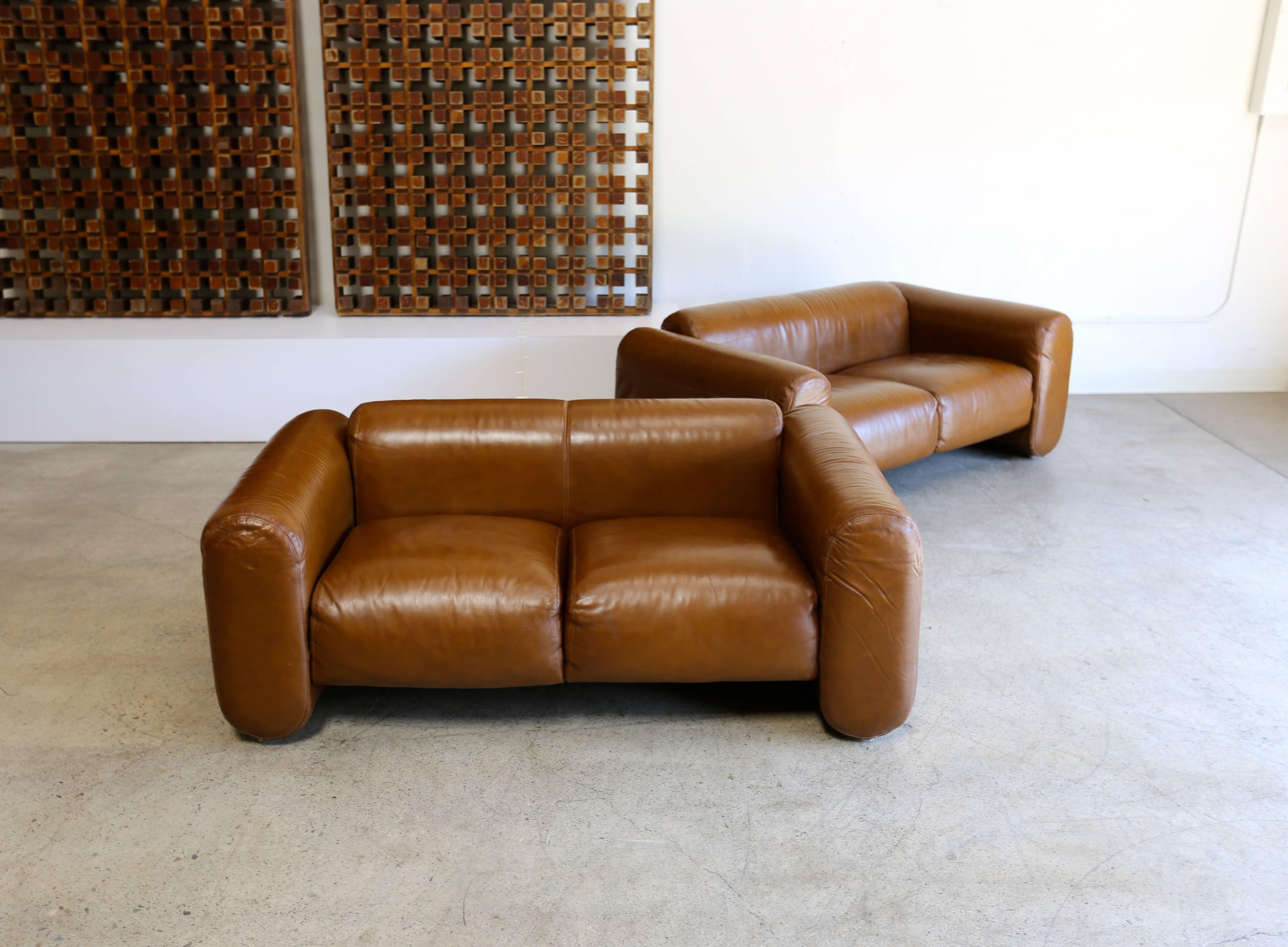 Pair of Leather Sofas by Stendig In Good Condition In Costa Mesa, CA