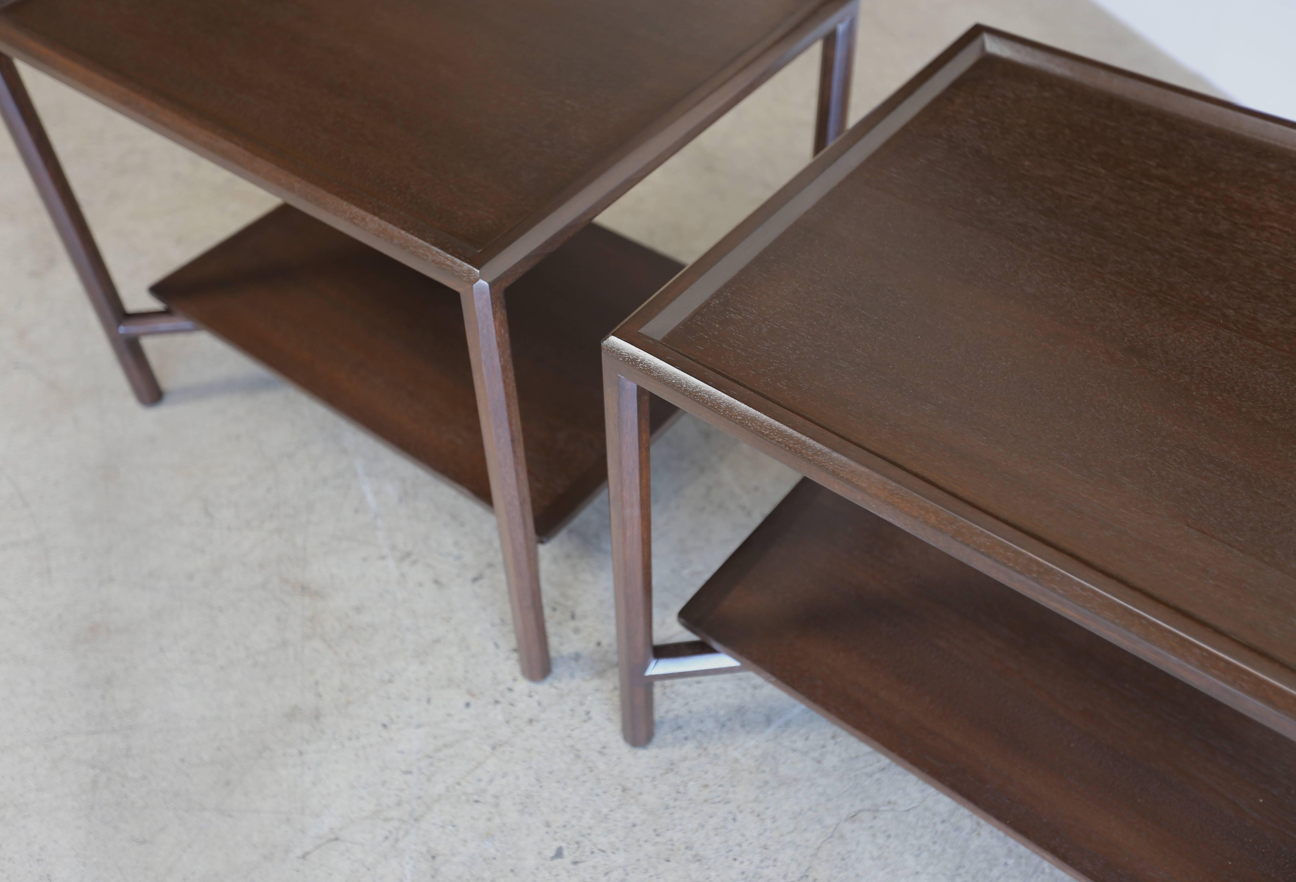Pair of side tables by Edward Wormley for Dunbar. Espresso finished.