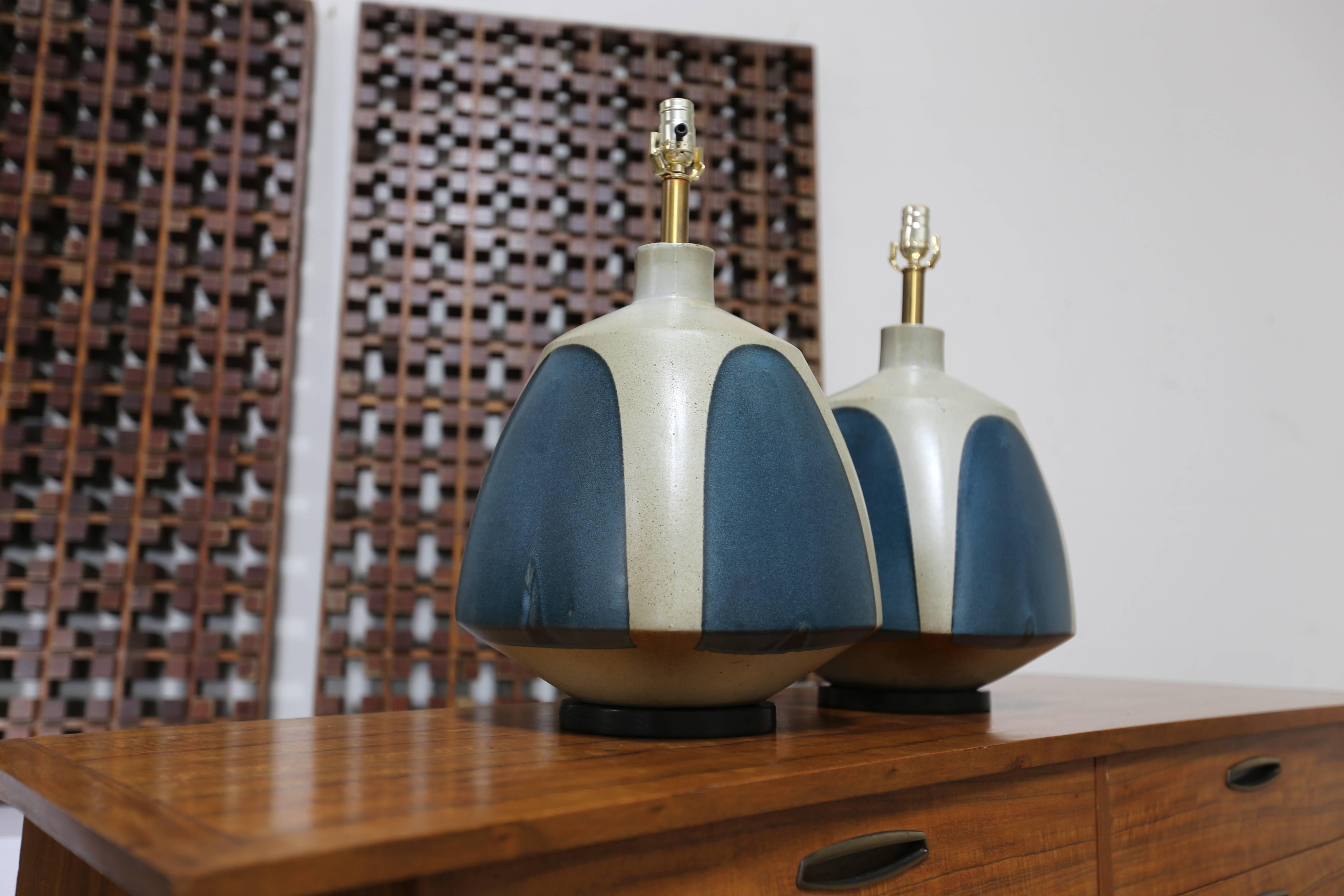 American Pair of Large Ceramic Lamps by David Cressey