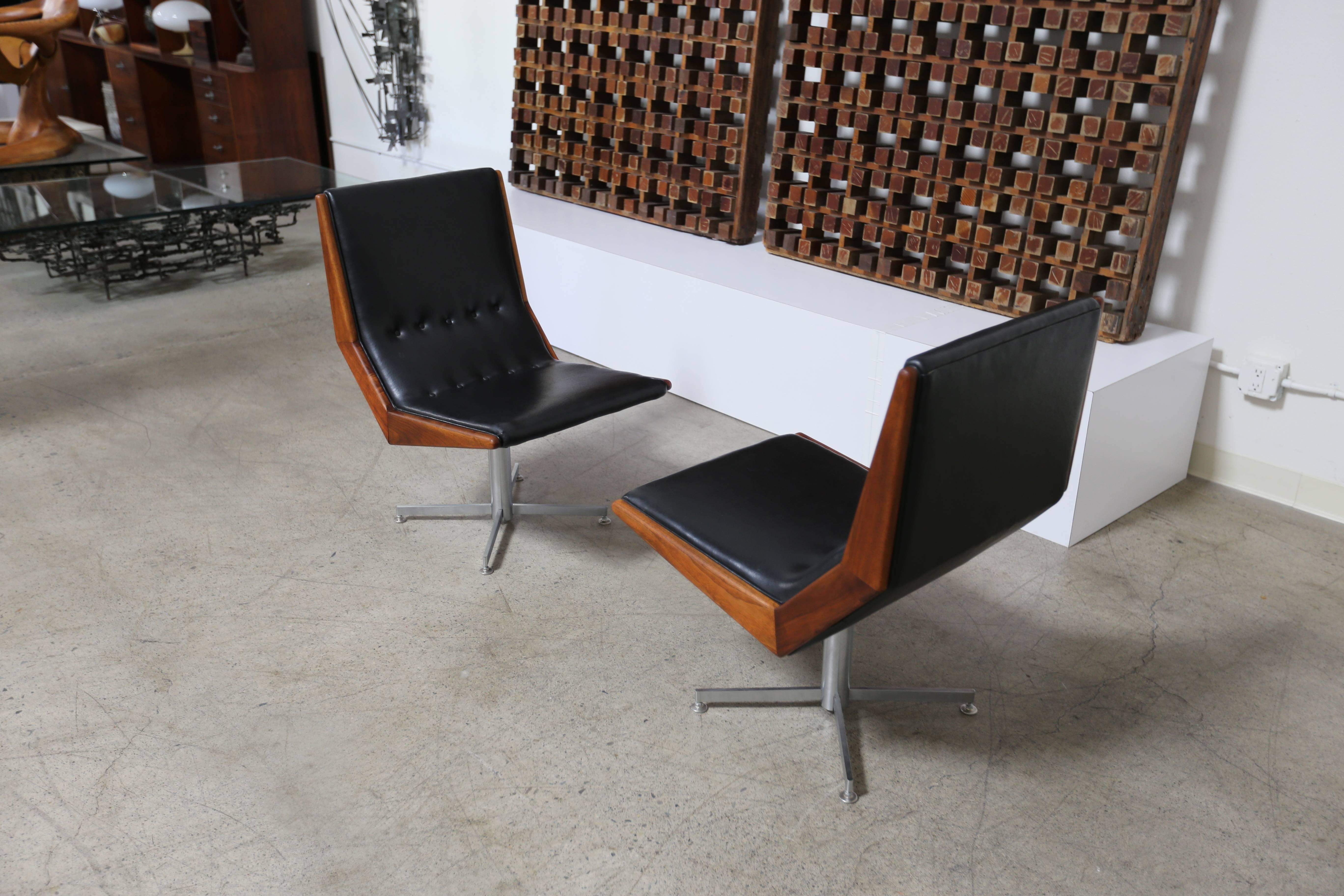 Pair of Modernist Walnut Framed Swivel Chairs 2