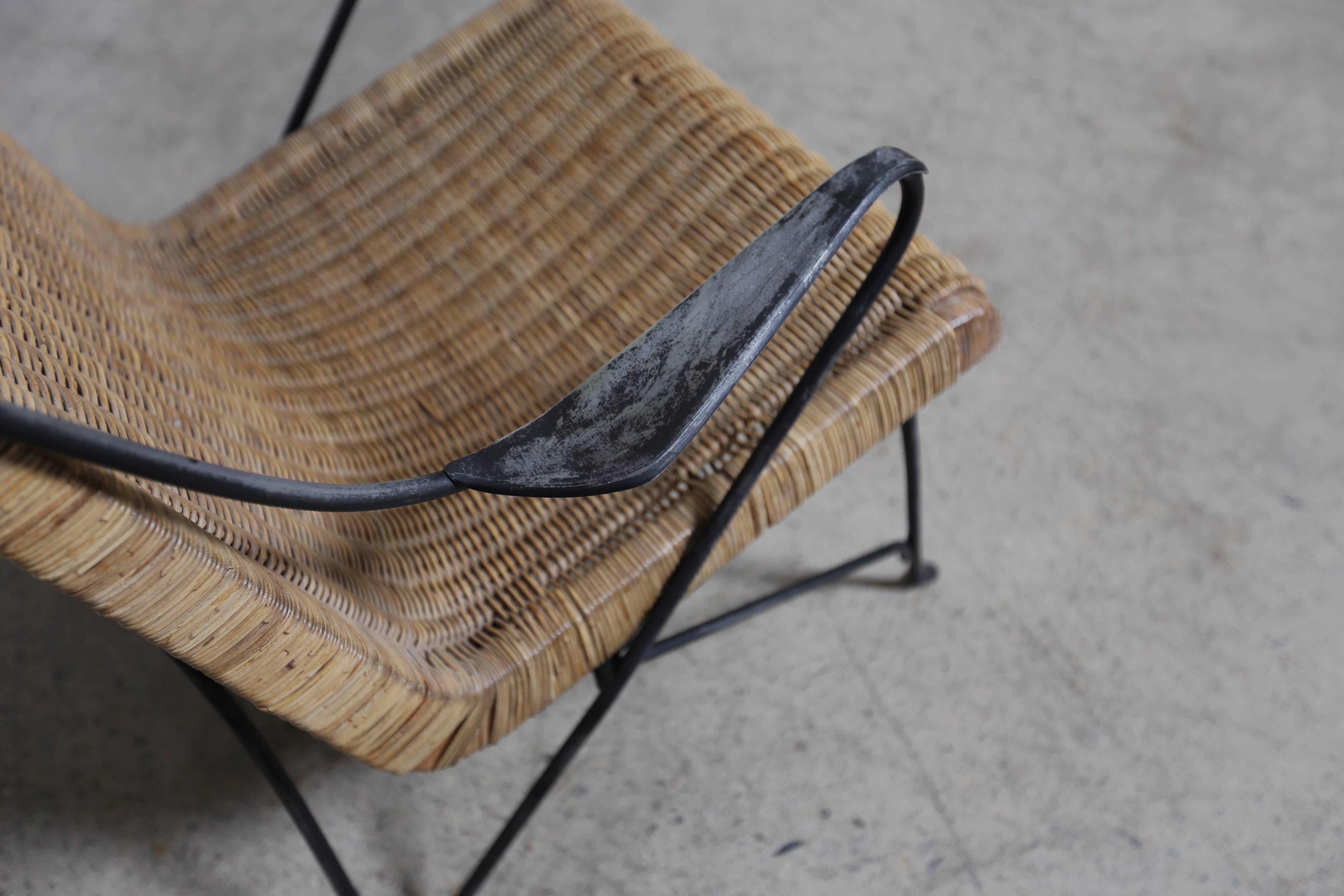 Rattan and Iron Lounge Chair by Salterini In Good Condition In Costa Mesa, CA
