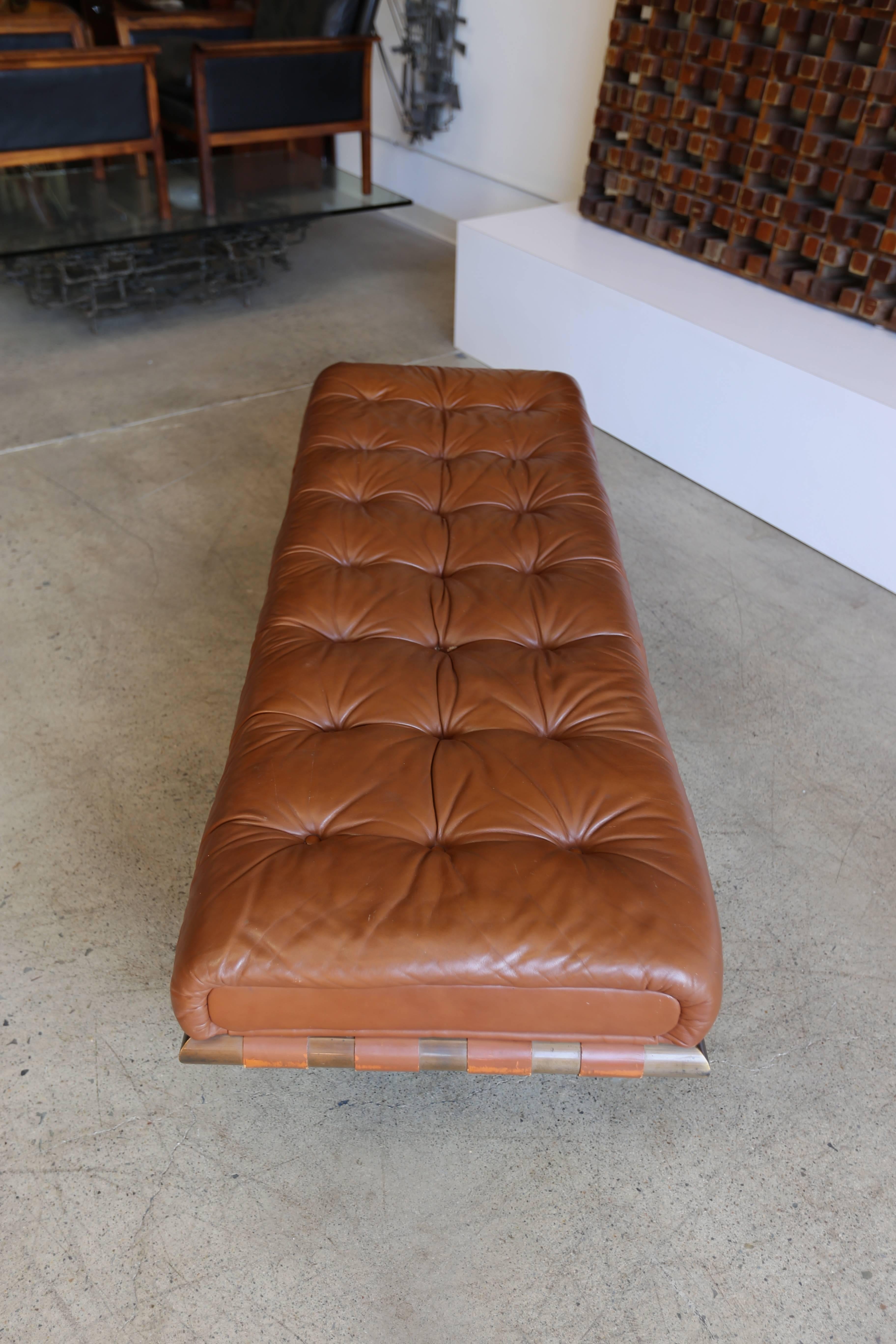 Brass and Tufted Leather Bench 1