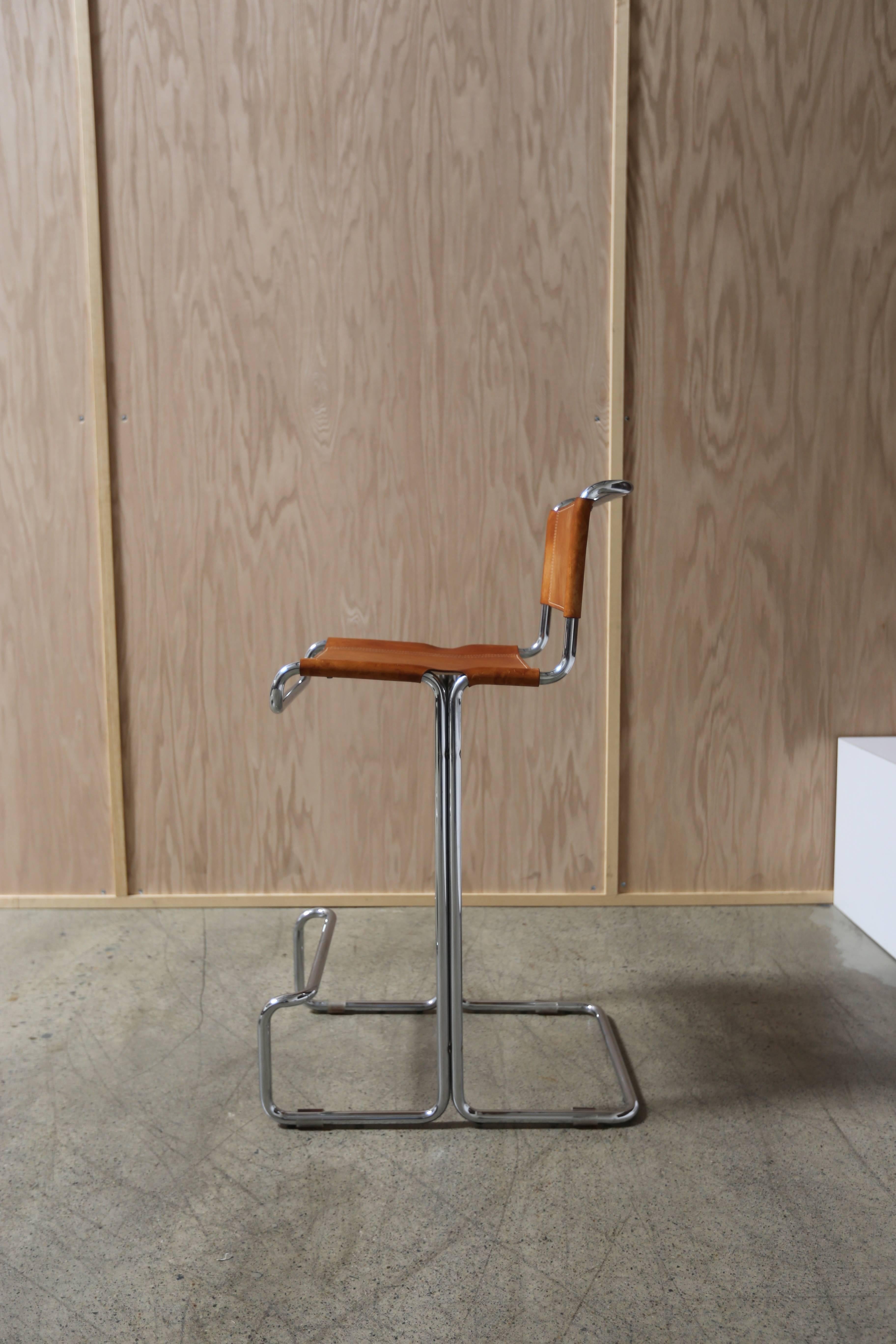 Mid-Century Modern Pair of Leather and Chrome Barstools by Stendig 