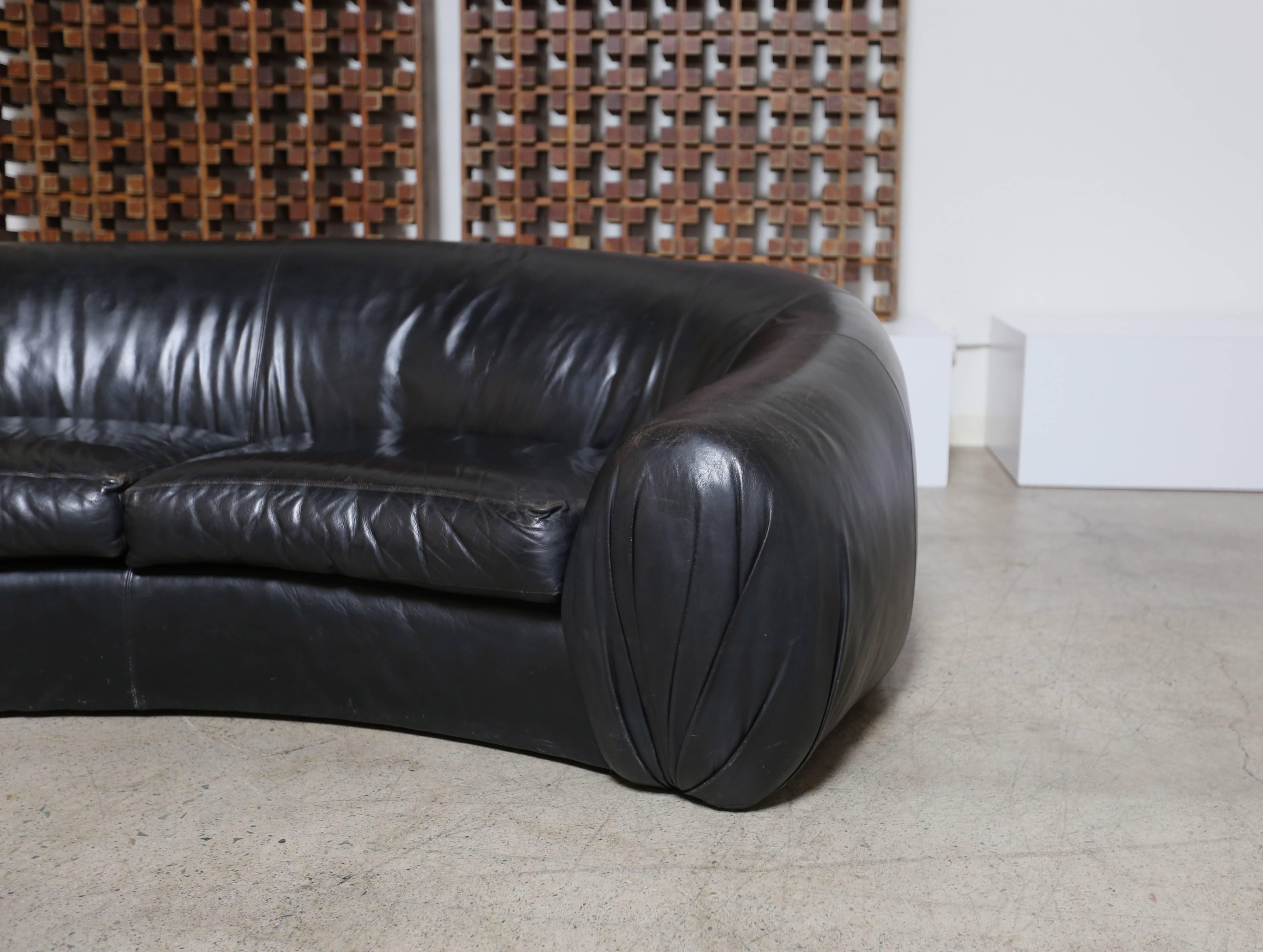 Curved Leather Sofa by Directional In Good Condition In Denton, TX