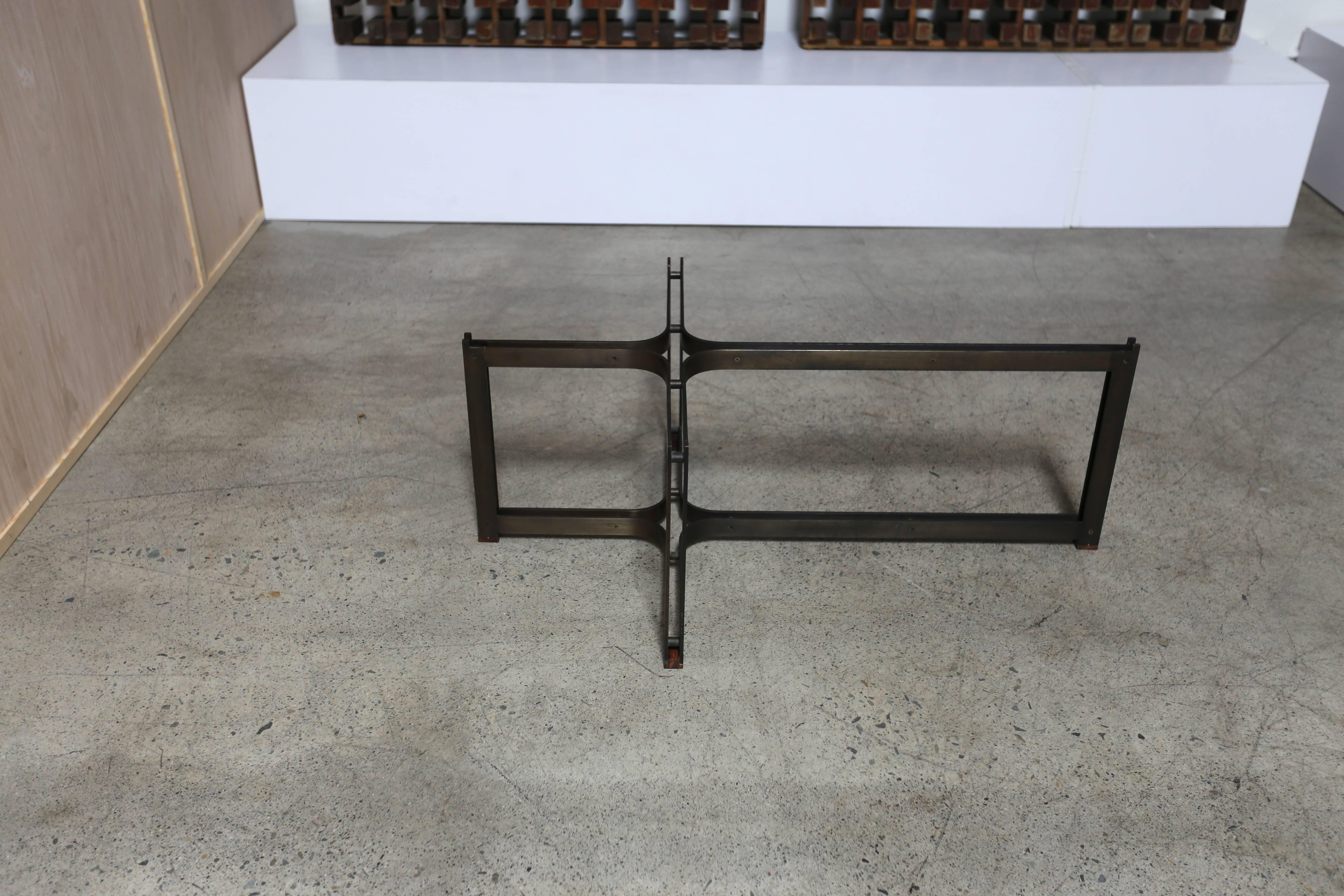 Bronze, Rosewood and Smoked Glass Coffee Table by Tom Lopinski For Dunbar 1