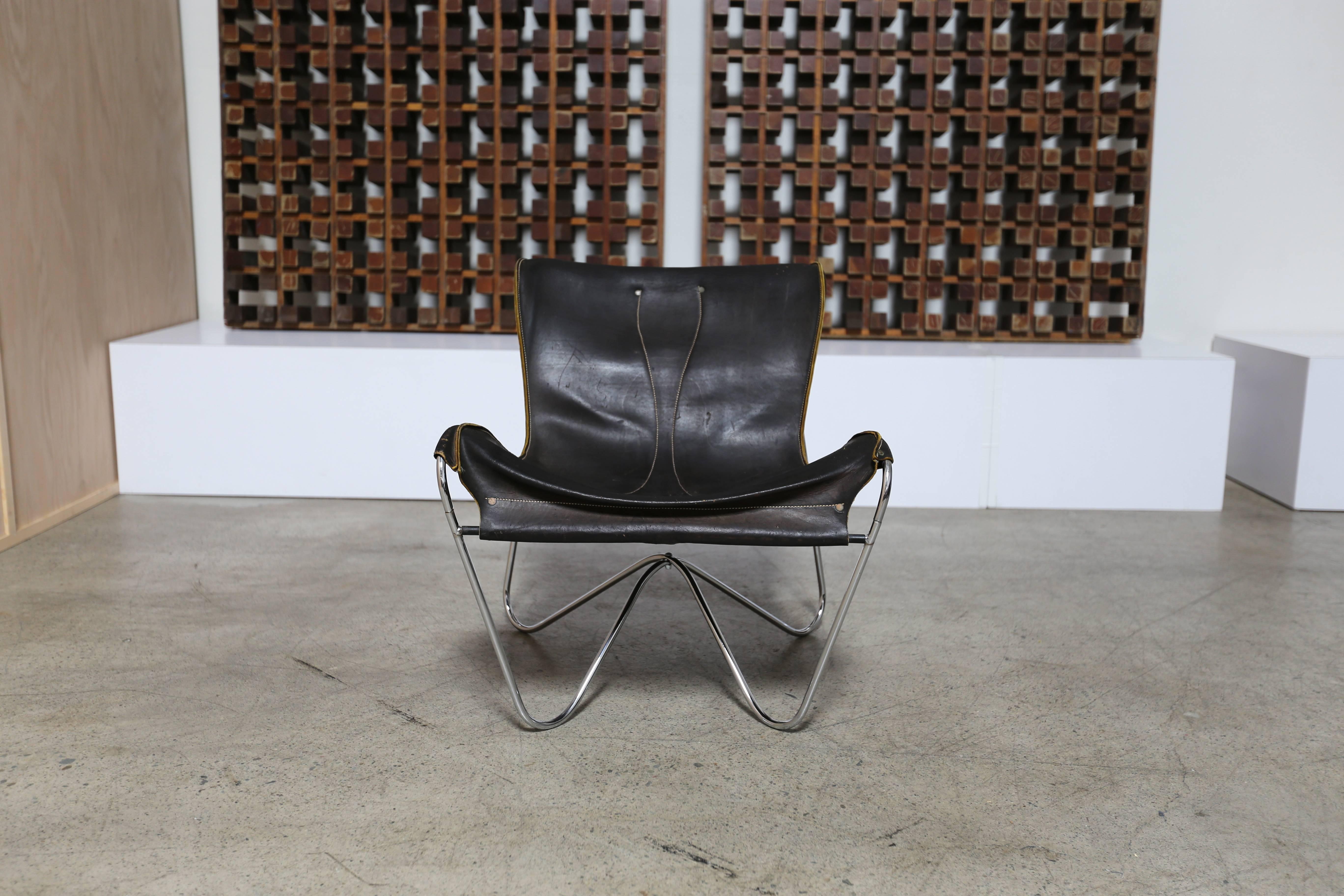 Leather and chrome lounge chair by Max Gottschalk. This piece is signed to the back.