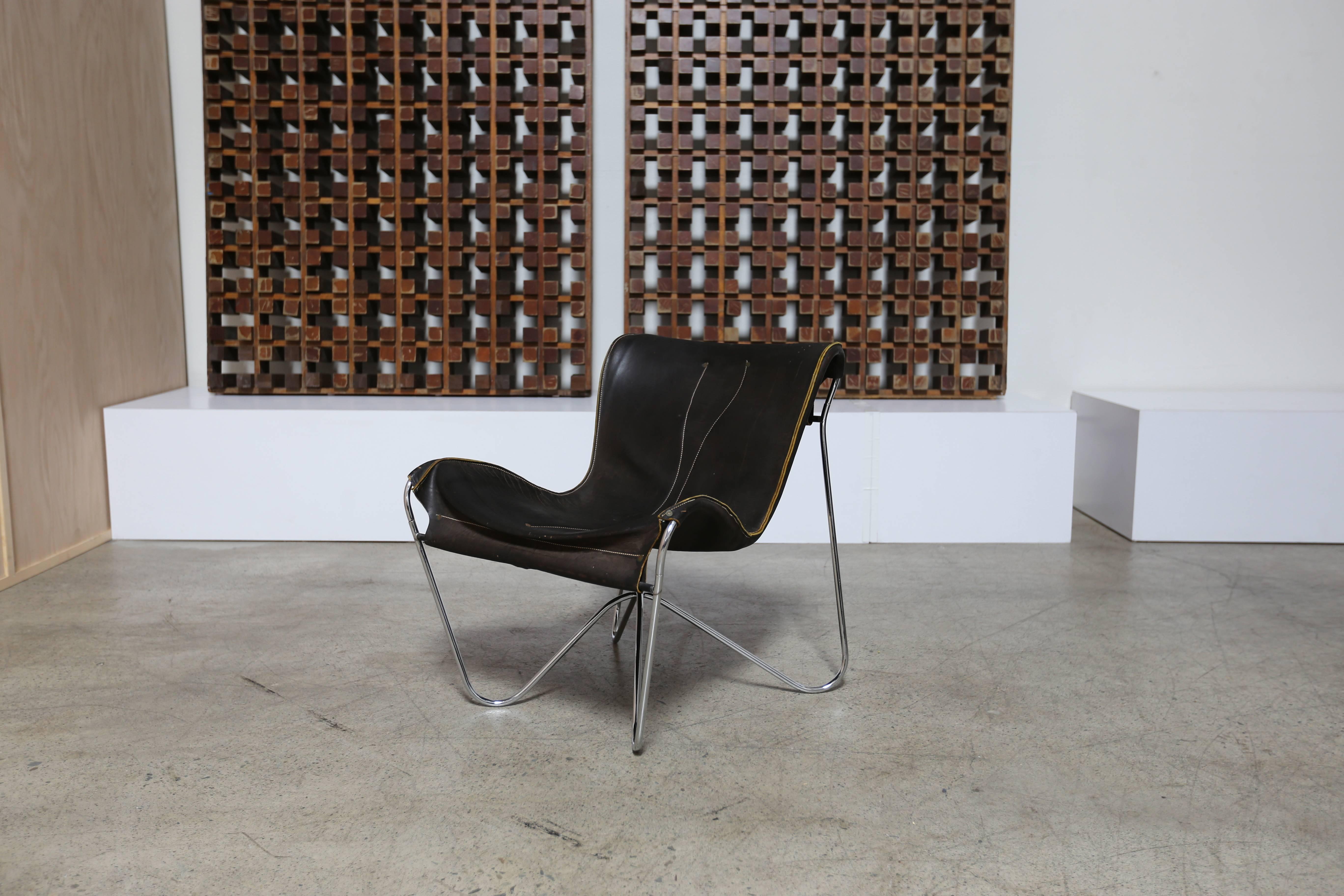 American Leather and Chrome Lounge Chair by Max Gottschalk