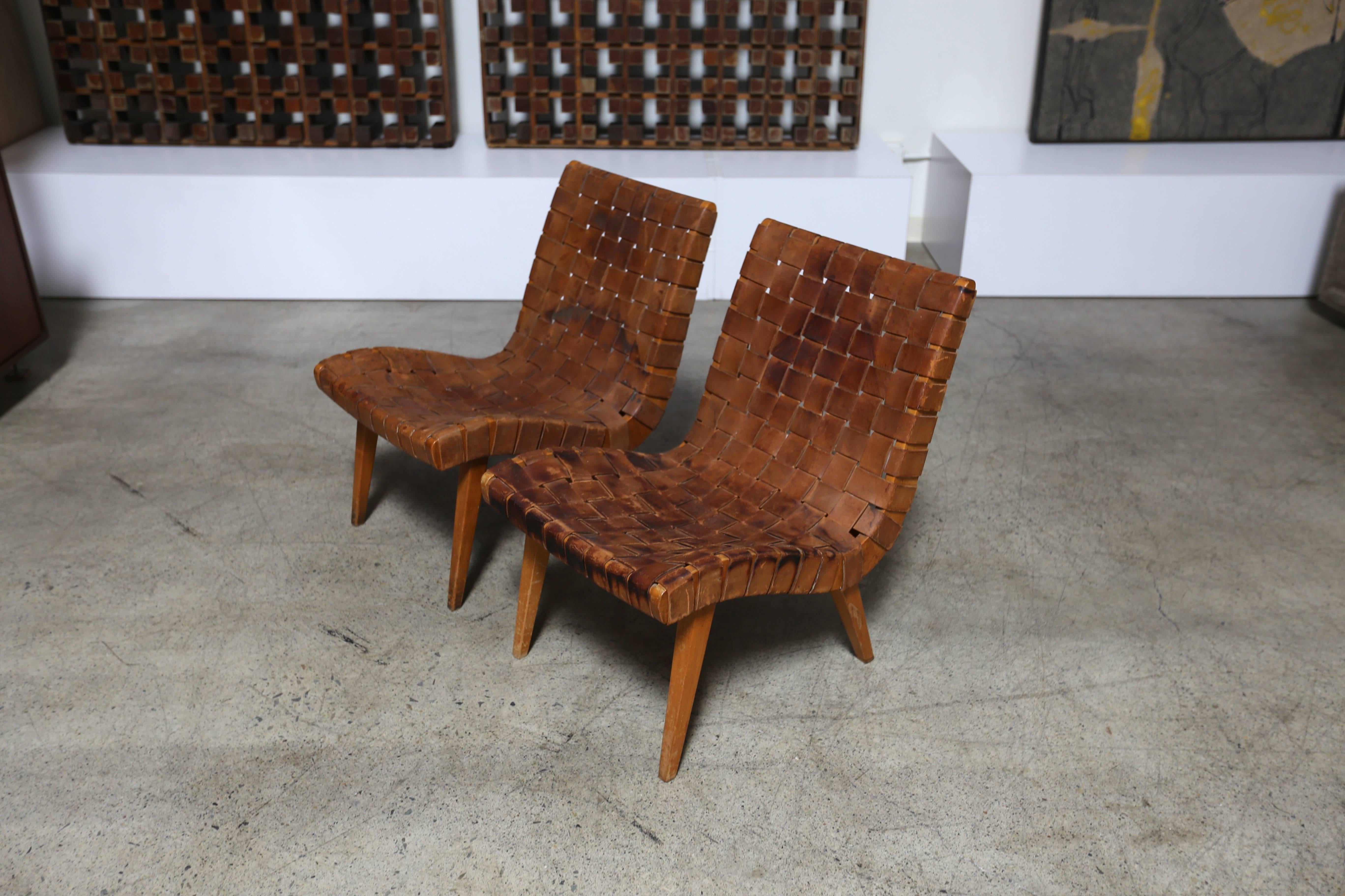 Jens Risom Leather Strapped Lounge Chairs 3