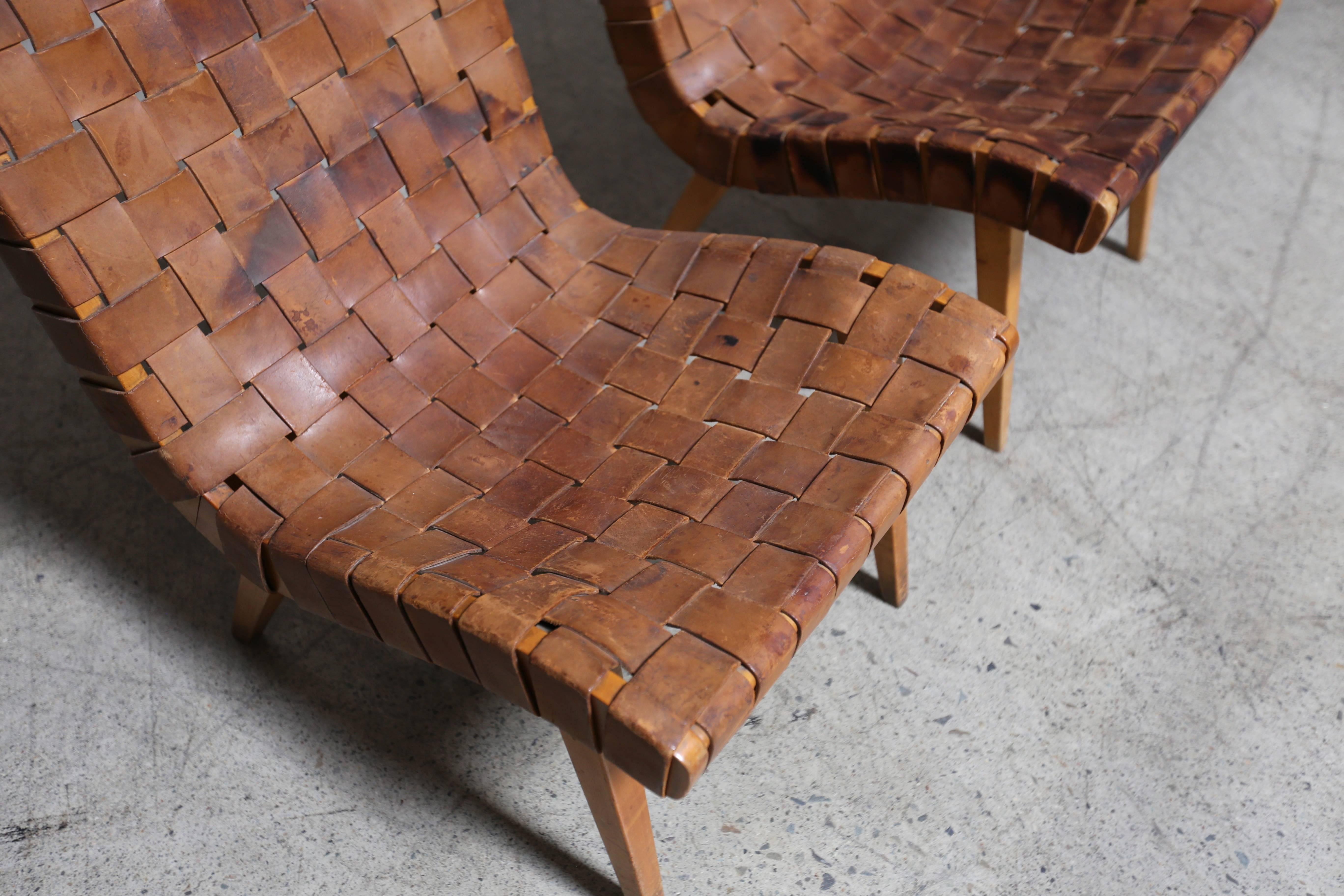 Jens Risom Leather Strapped Lounge Chairs 2