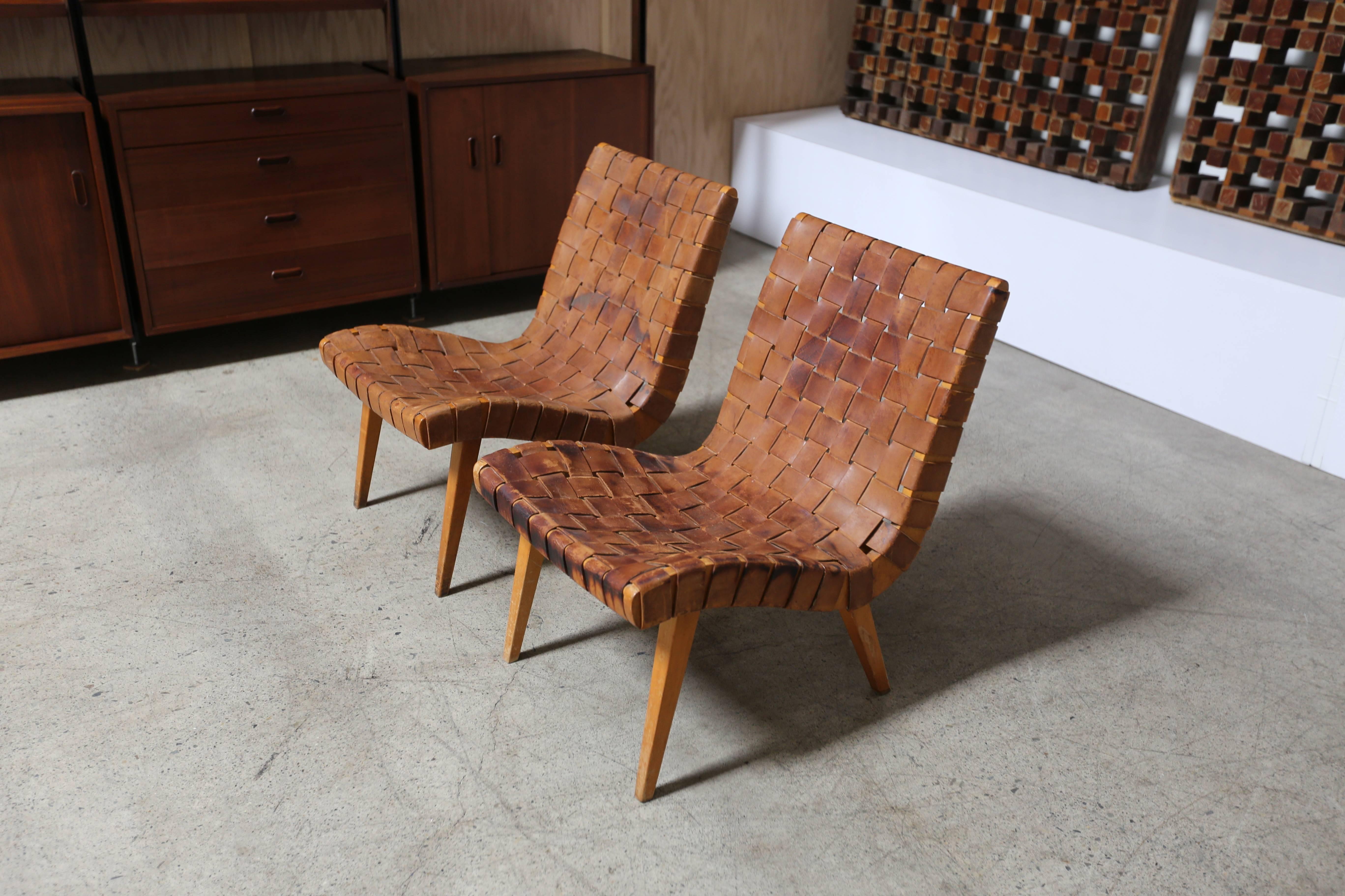 Jens Risom Leather Strapped Lounge Chairs 1