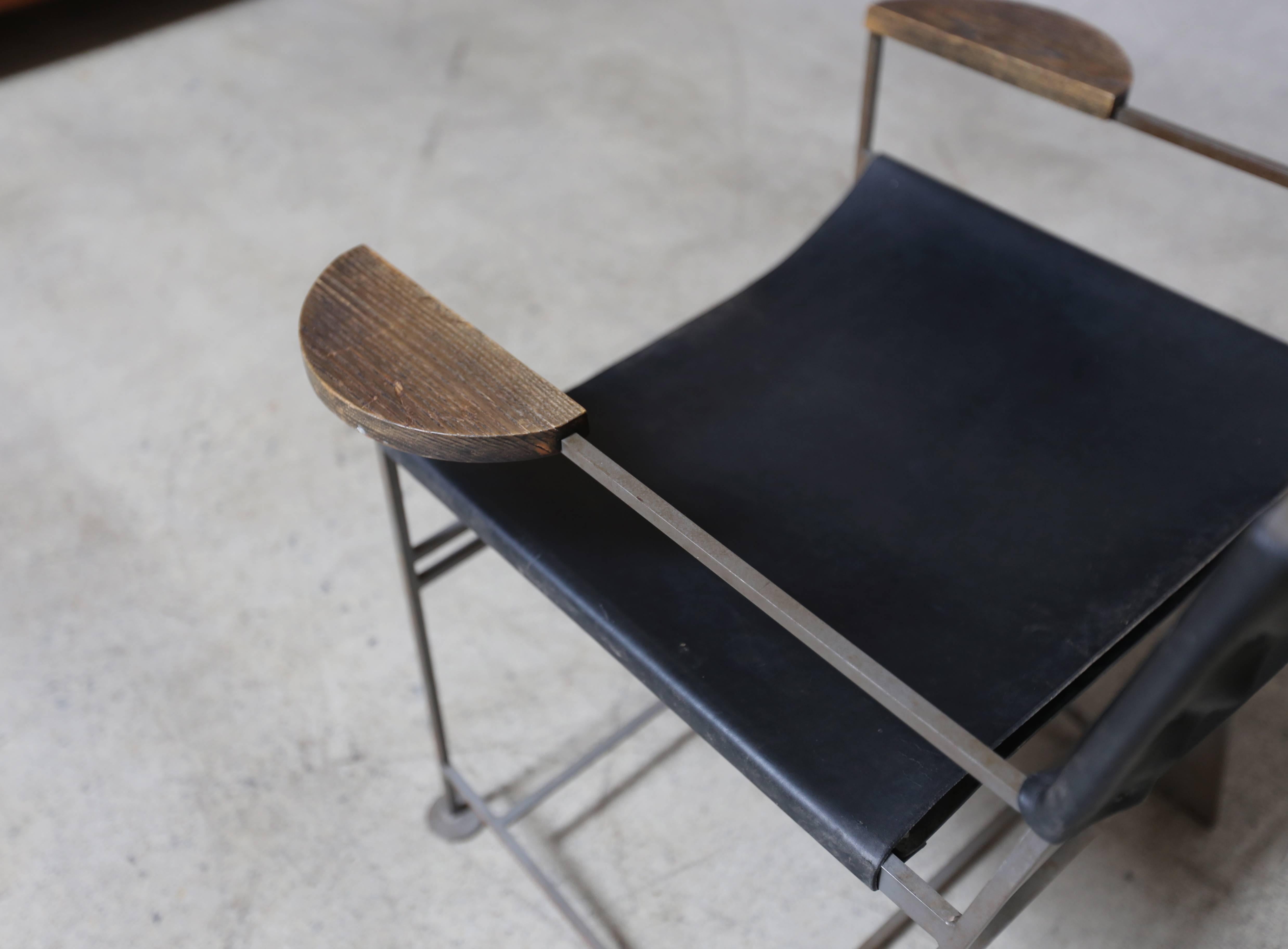 American Leather and Iron Armchair by Kevin Walz