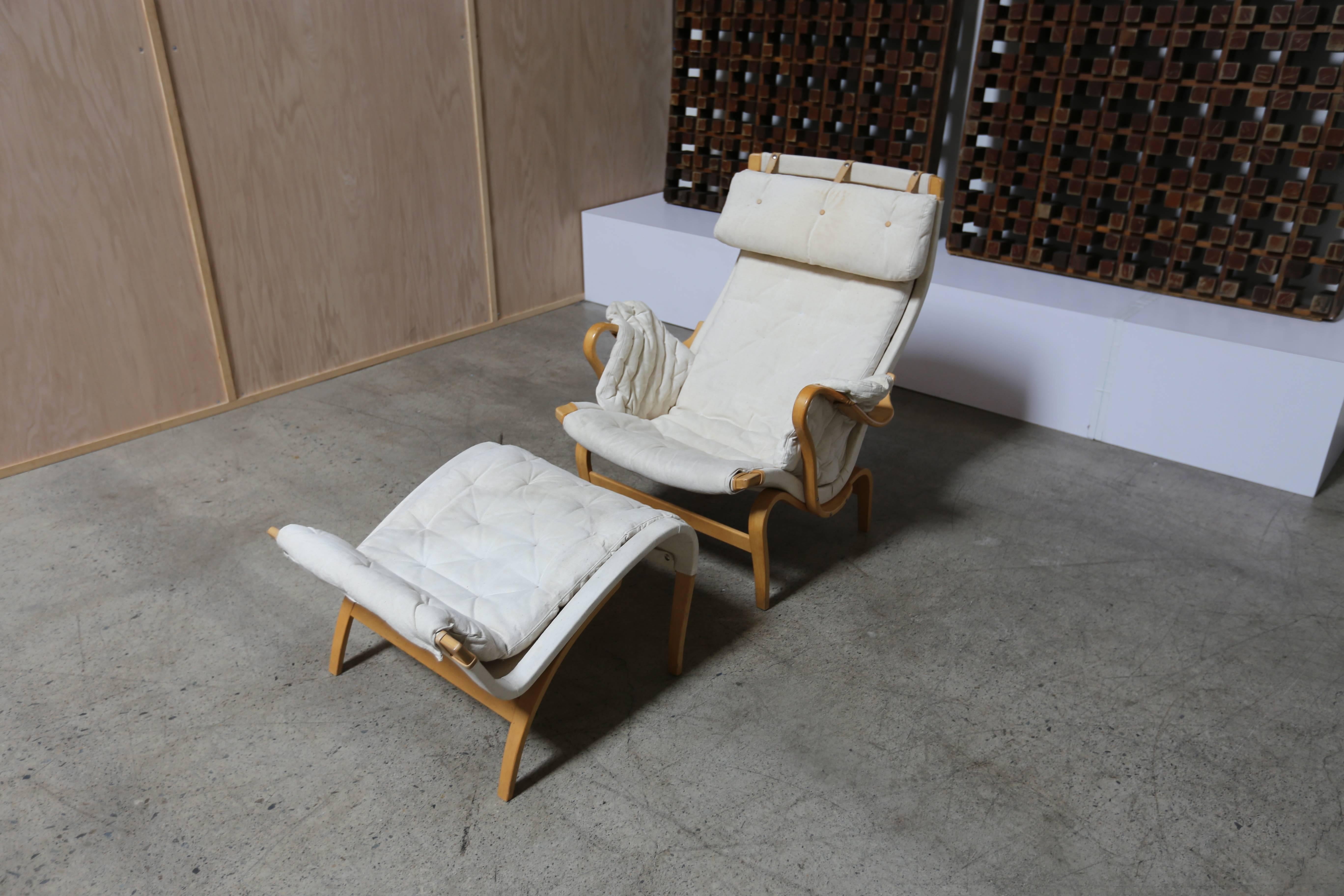 Canvas Pernilla Lounge Chair and Ottoman by Bruno Mathsson
