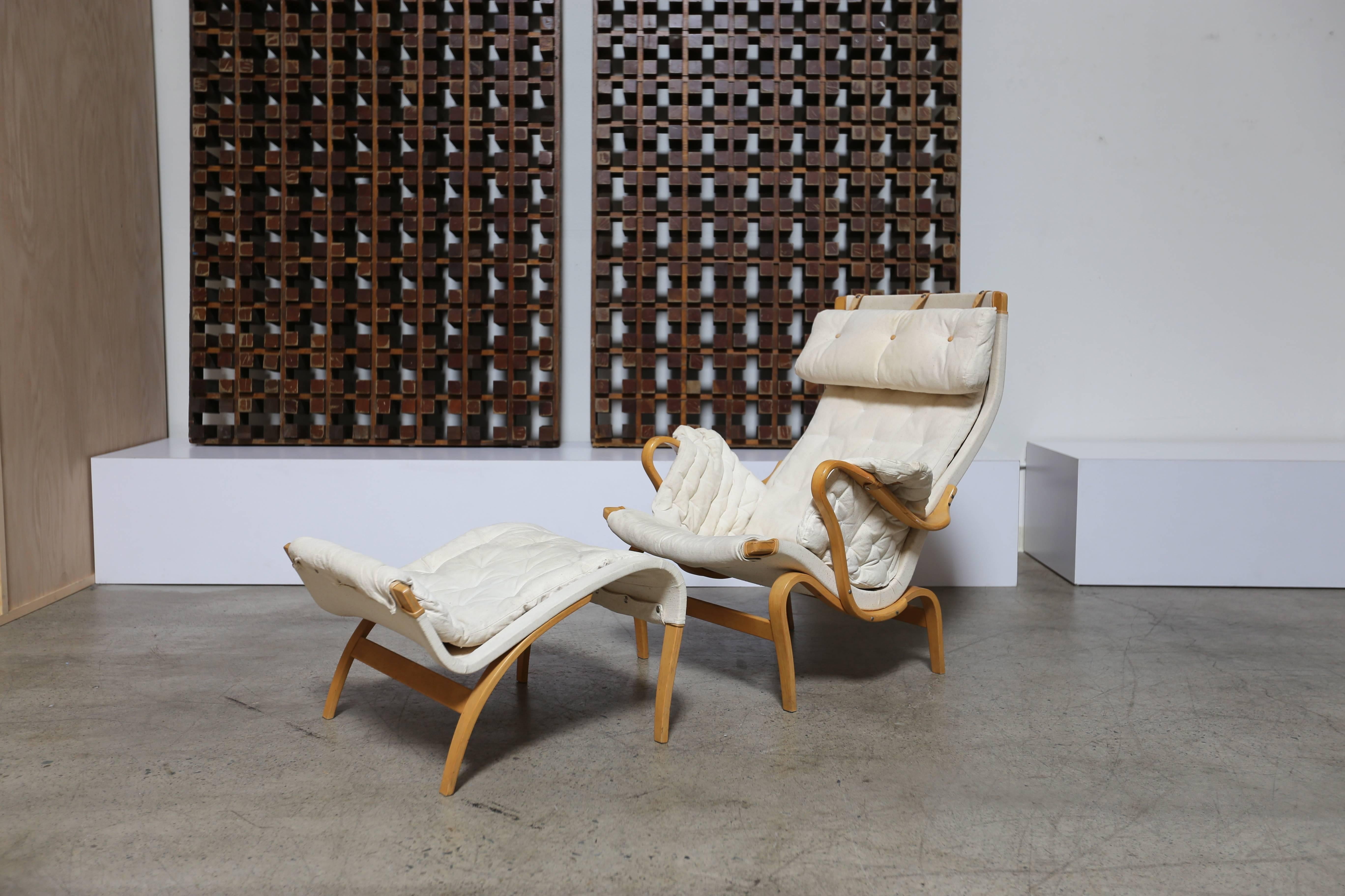 Mid-Century Modern Pernilla Lounge Chair and Ottoman by Bruno Mathsson