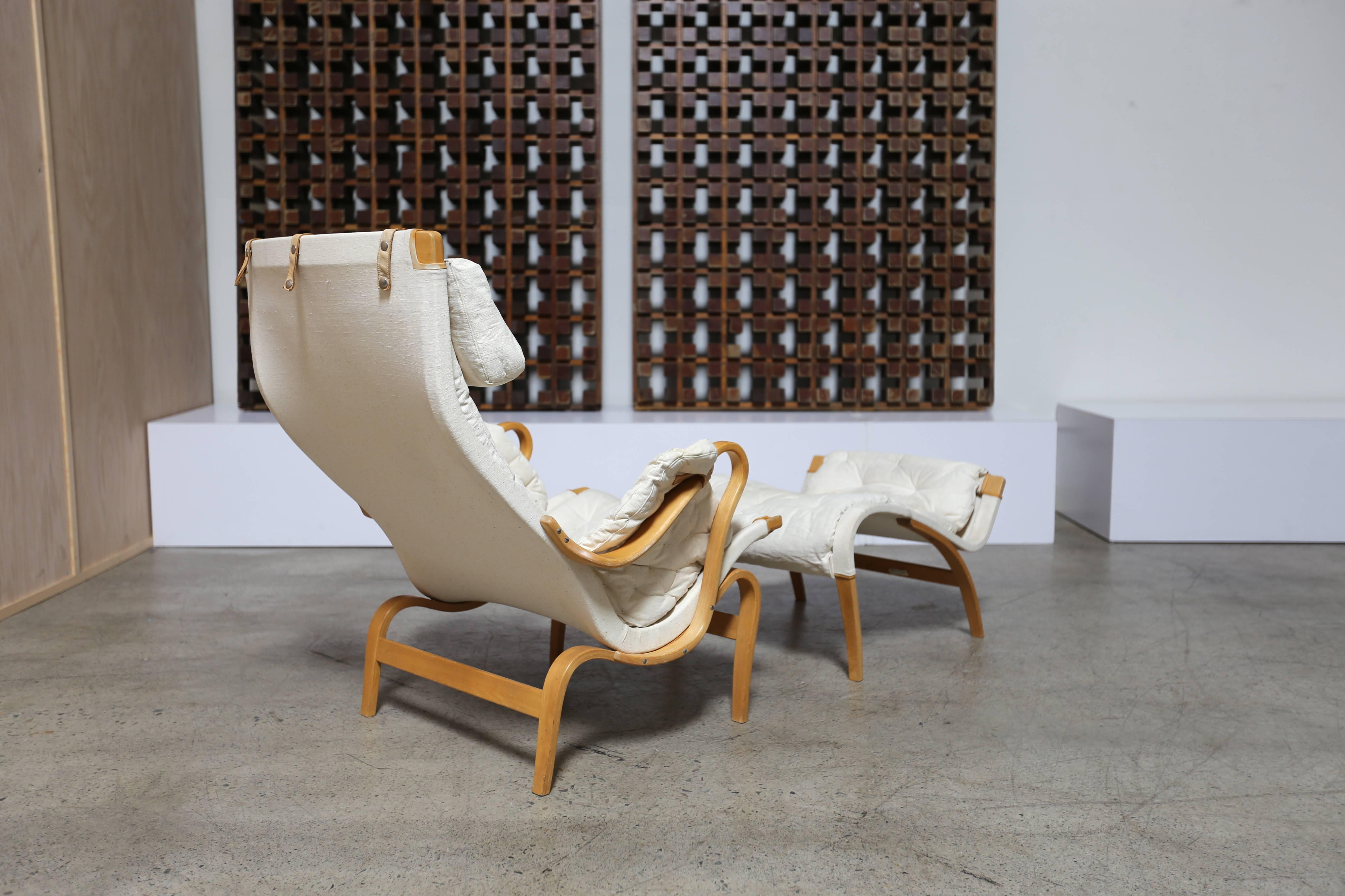 Swedish Pernilla Lounge Chair and Ottoman by Bruno Mathsson