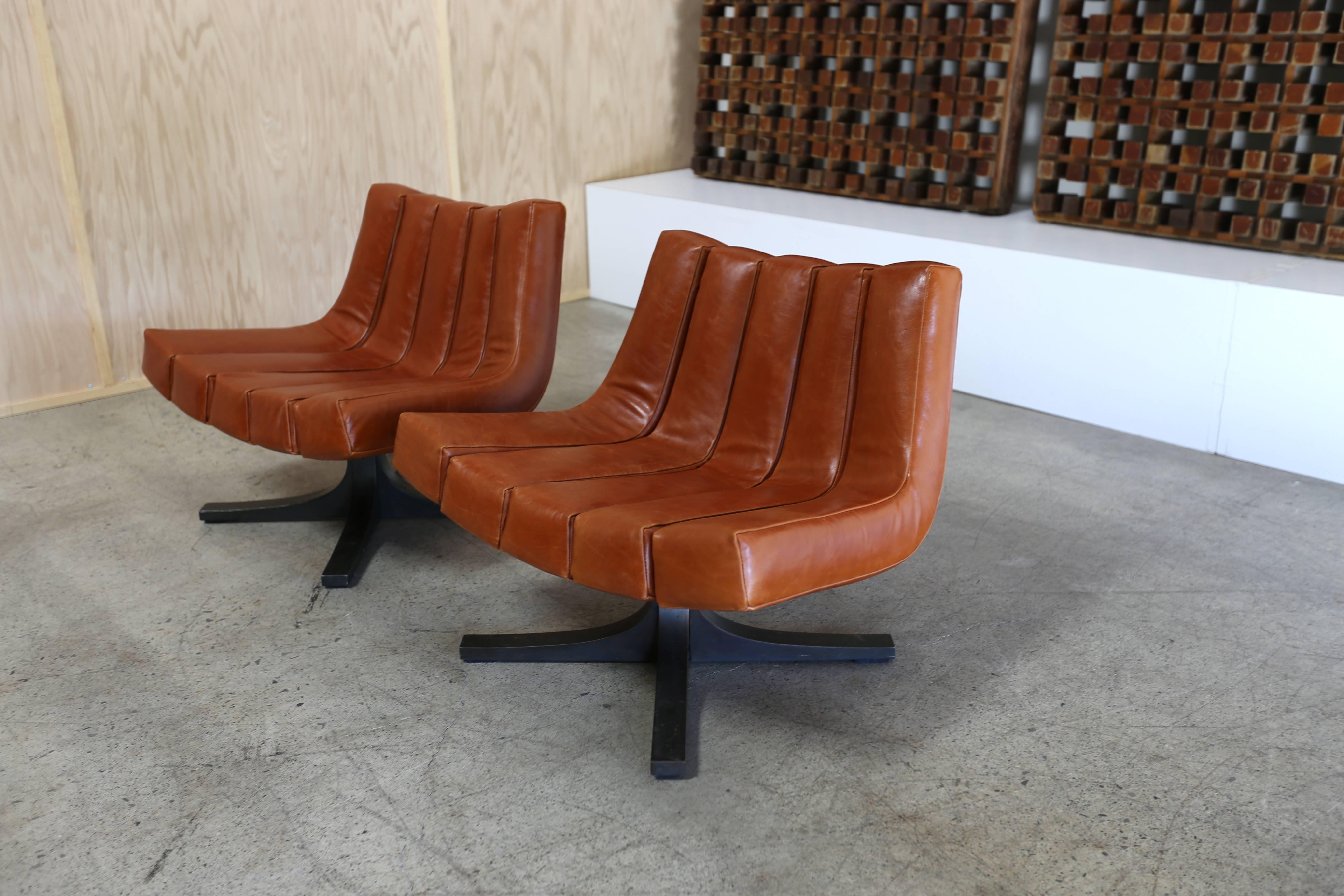 Plated Rare Pair of Swivel Lounge Chairs by Javier Carvajal