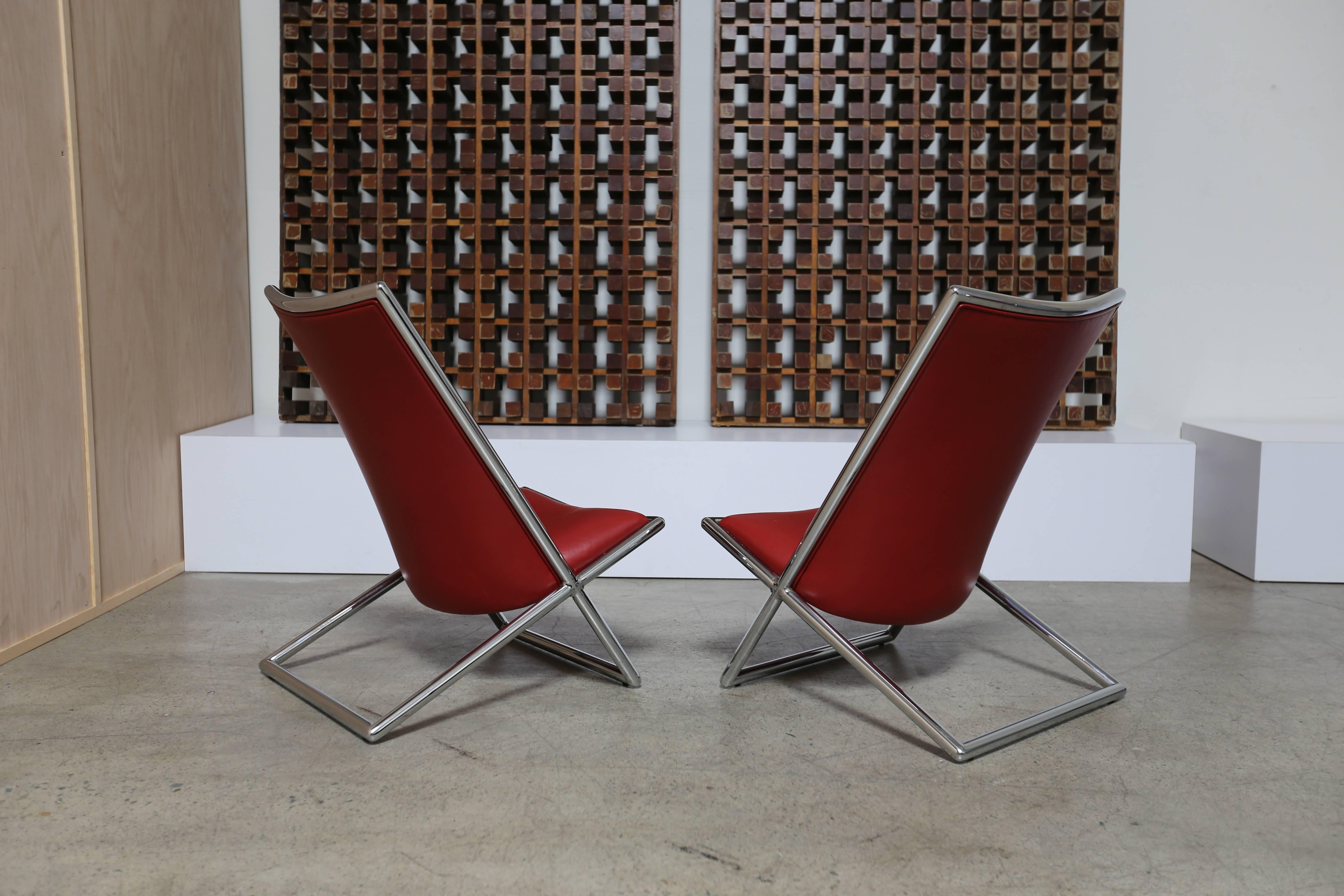 Leather Pair of Scissor Chairs by Ward Bennett