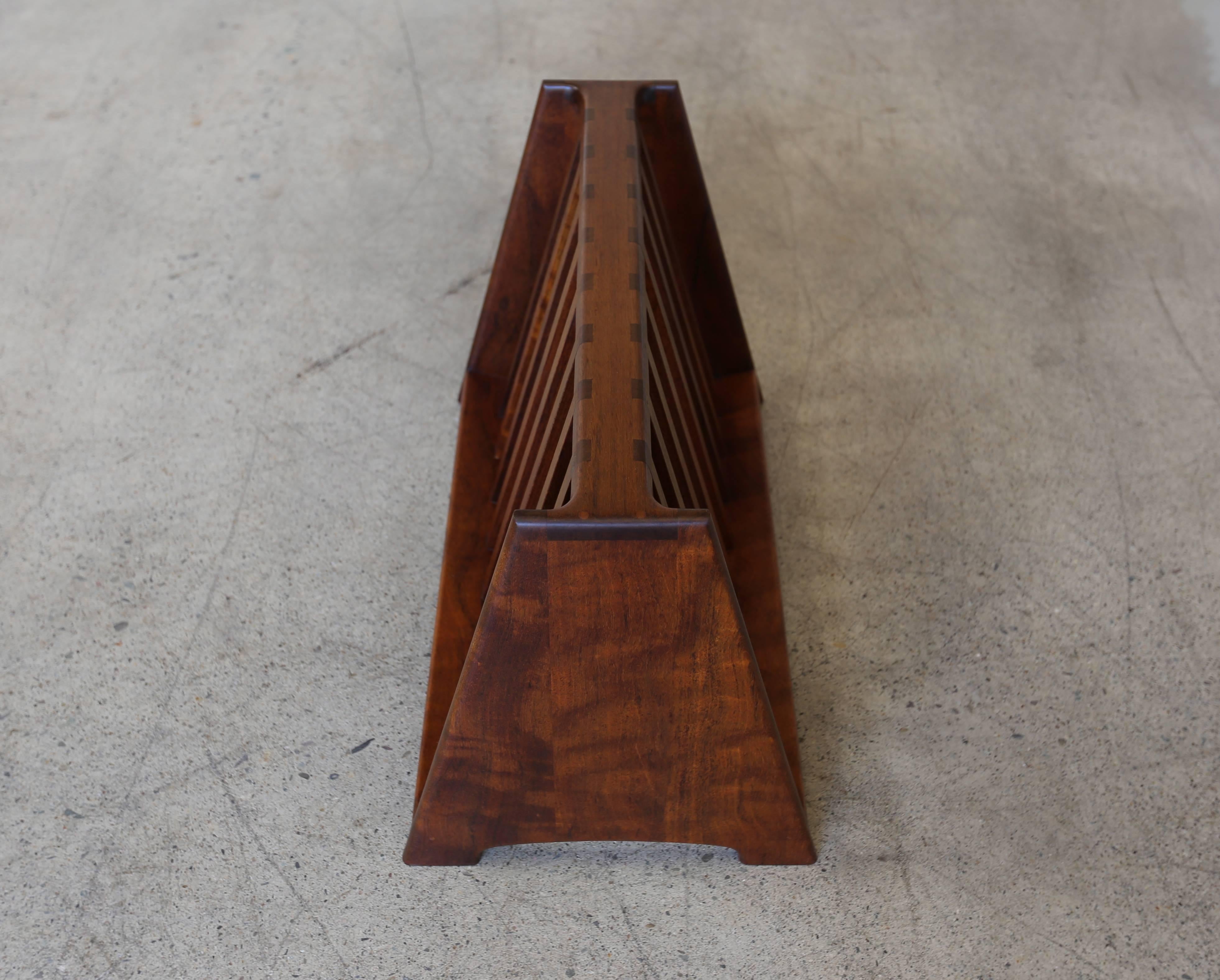 Mid-Century Modern Handcrafted Shedua Wood Magazine Rack by John Nyquist