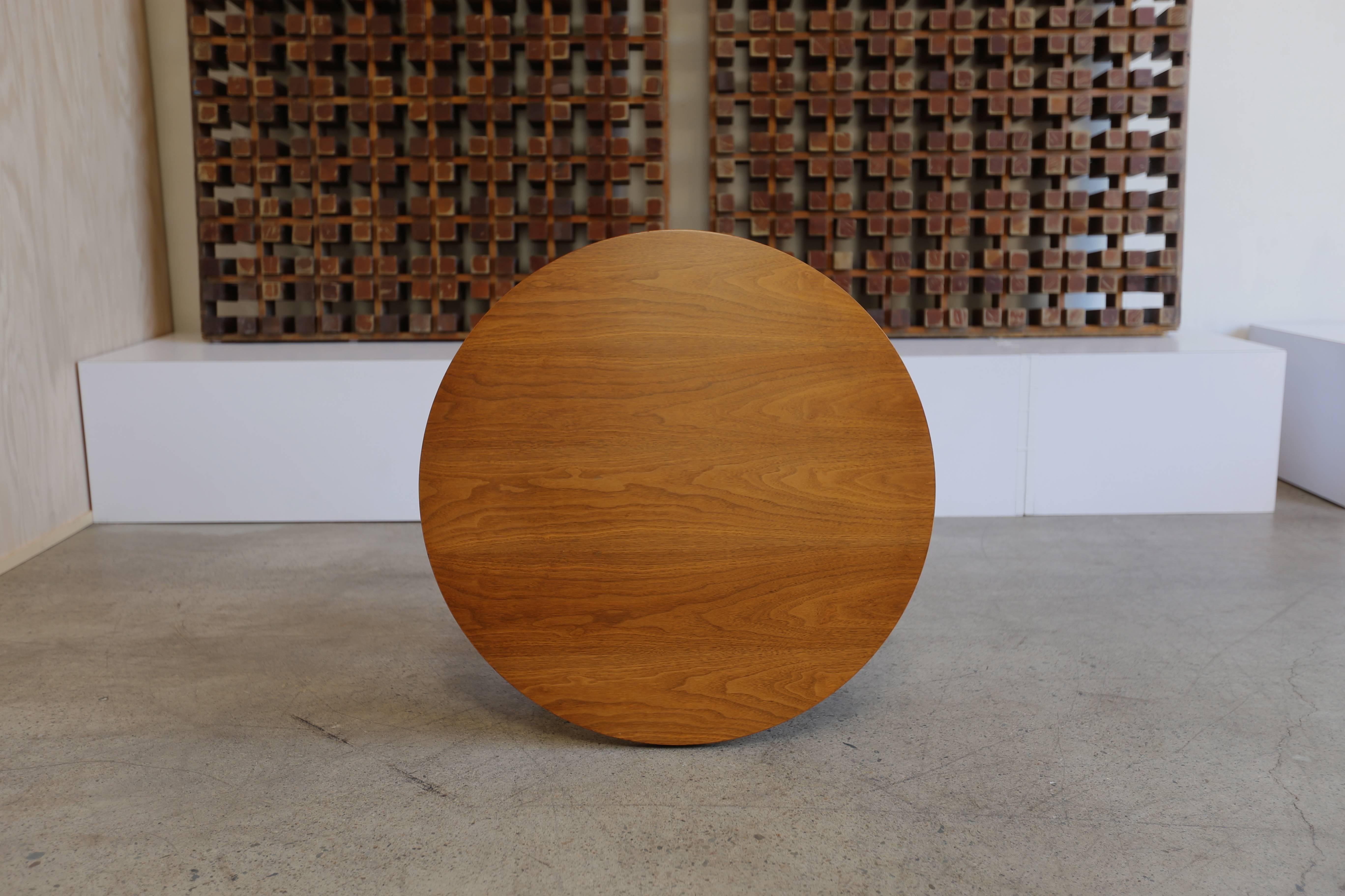 Mid-Century Modern Round Walnut and Cane Side Table by Paul McCobb